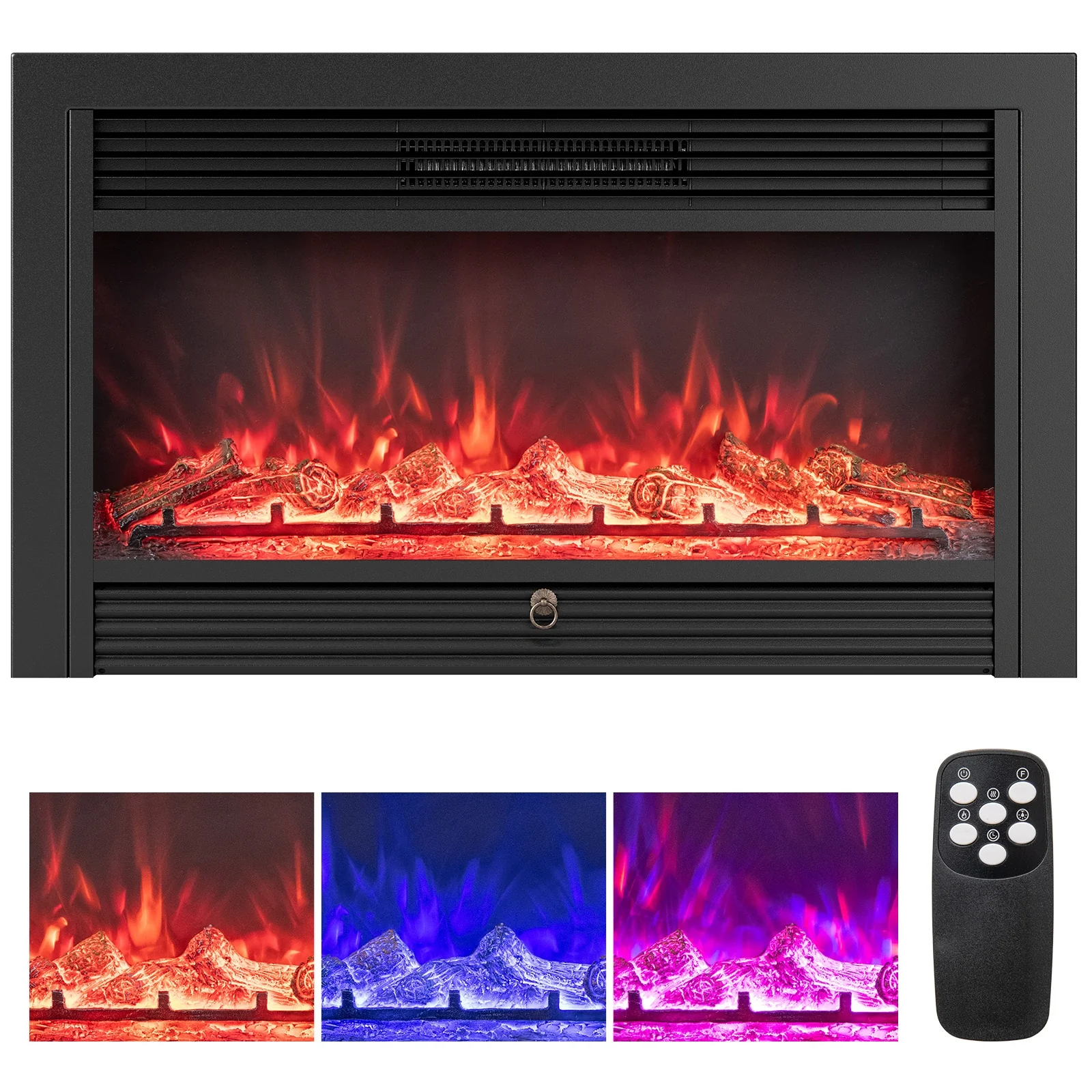 33/36-Inch Electric Fireplace Insert, 750W/1500W Heater, Black - Image 4