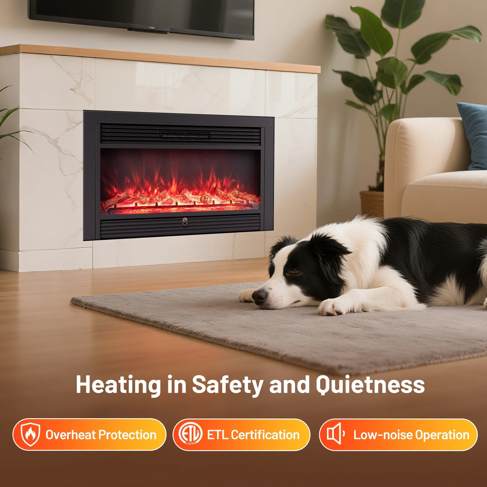 33/36-Inch Electric Fireplace Insert, 750W/1500W Heater, Black - Image 9