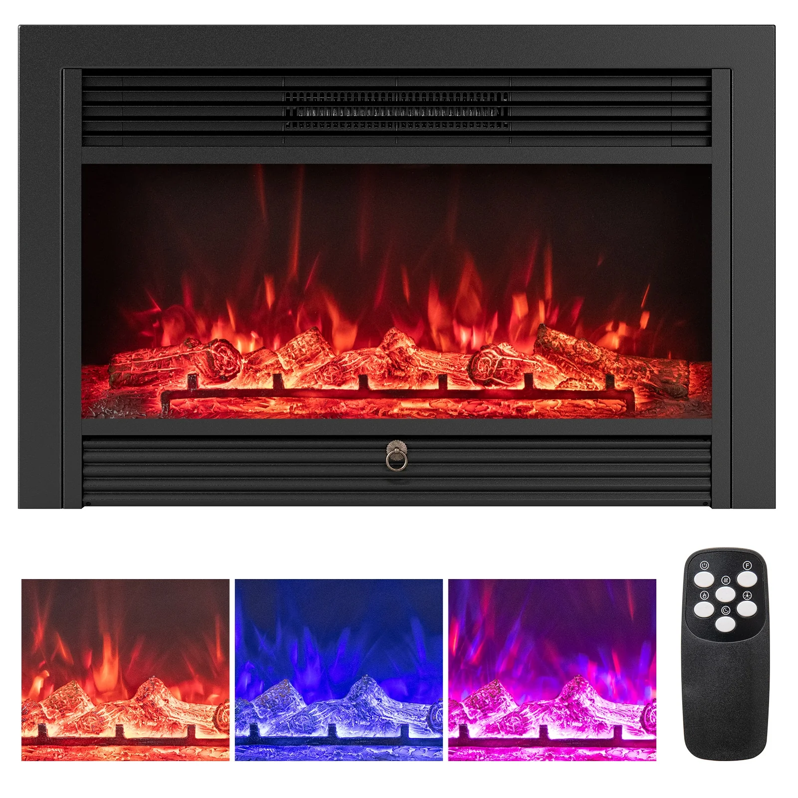 33/36-Inch Electric Fireplace Insert, 750W/1500W, Recessed Heater, Black