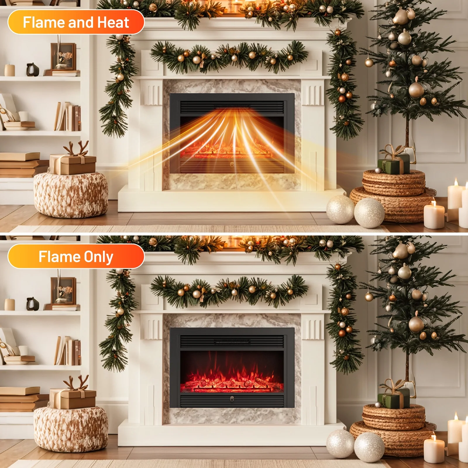 33/36-Inch Electric Fireplace Insert, 750W/1500W, Recessed Heater, Black - Image 10