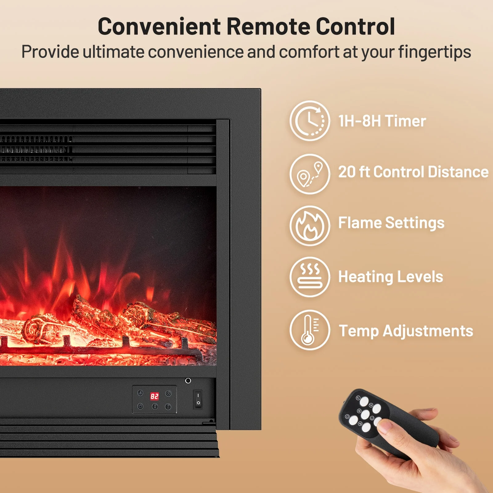 33/36-Inch Electric Fireplace Insert, 750W/1500W, Recessed Heater, Black - Image 8