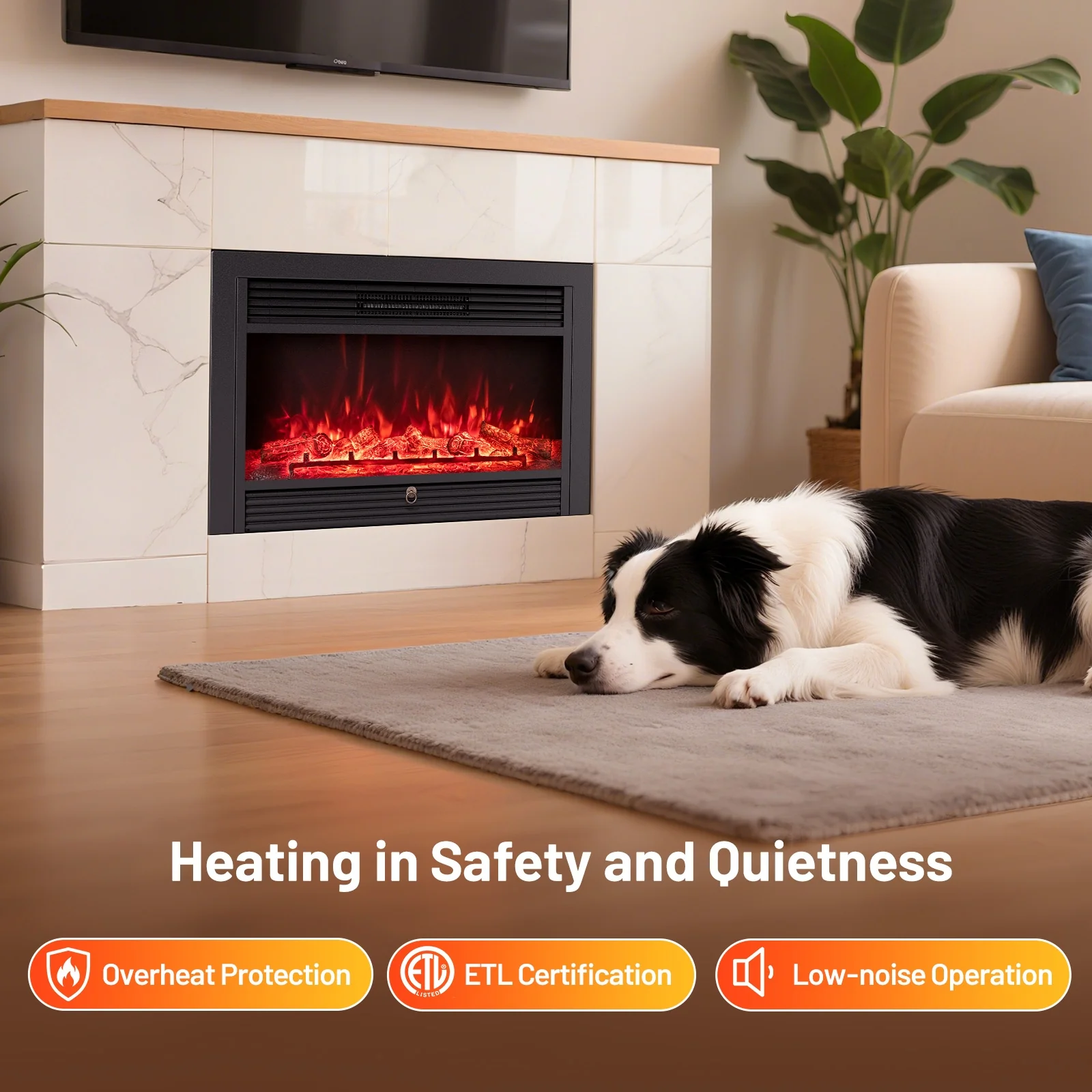 33/36-Inch Electric Fireplace Insert, 750W/1500W, Recessed Heater, Black - Image 9