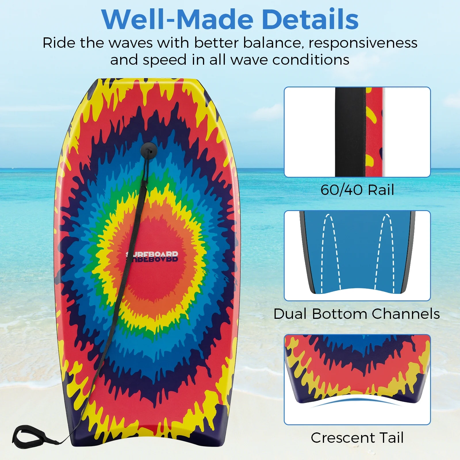 33/37/41 Inch Lightweight Body Board, EPS Core, Multicolor - Image 10