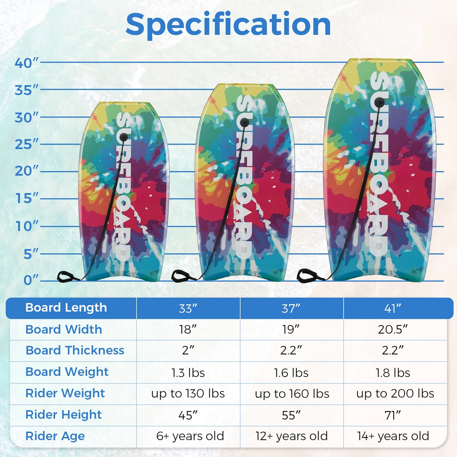 33/37/41 Inch Lightweight Body Board, EPS Core XPE Deck HDPE Bottom, Multicolor1-S - Image 10