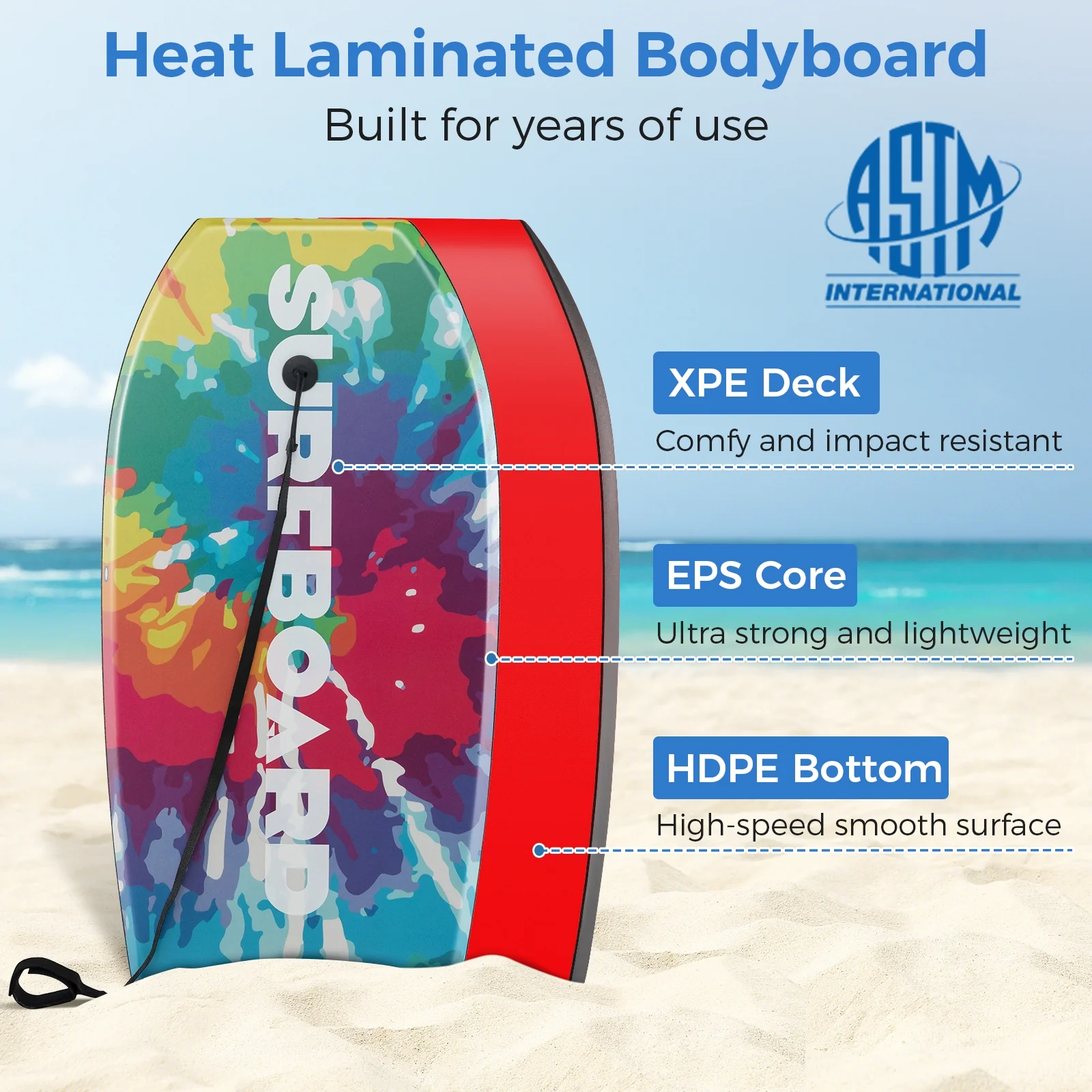 33/37/41 Inch Lightweight Body Board, EPS Core XPE Deck HDPE Bottom, Multicolor1-S - Image 7