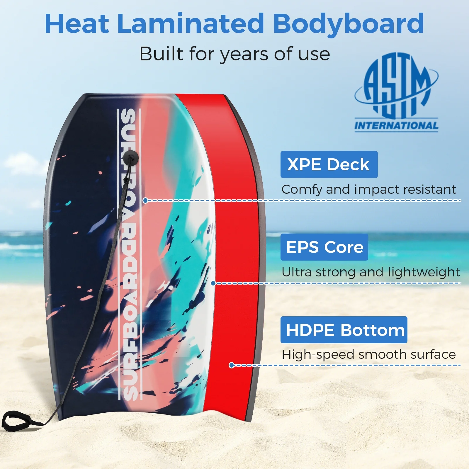 33/37/41 Inch Lightweight Body Board, EPS Core XPE Deck HDPE Bottom, Multicolor2-L - Image 8