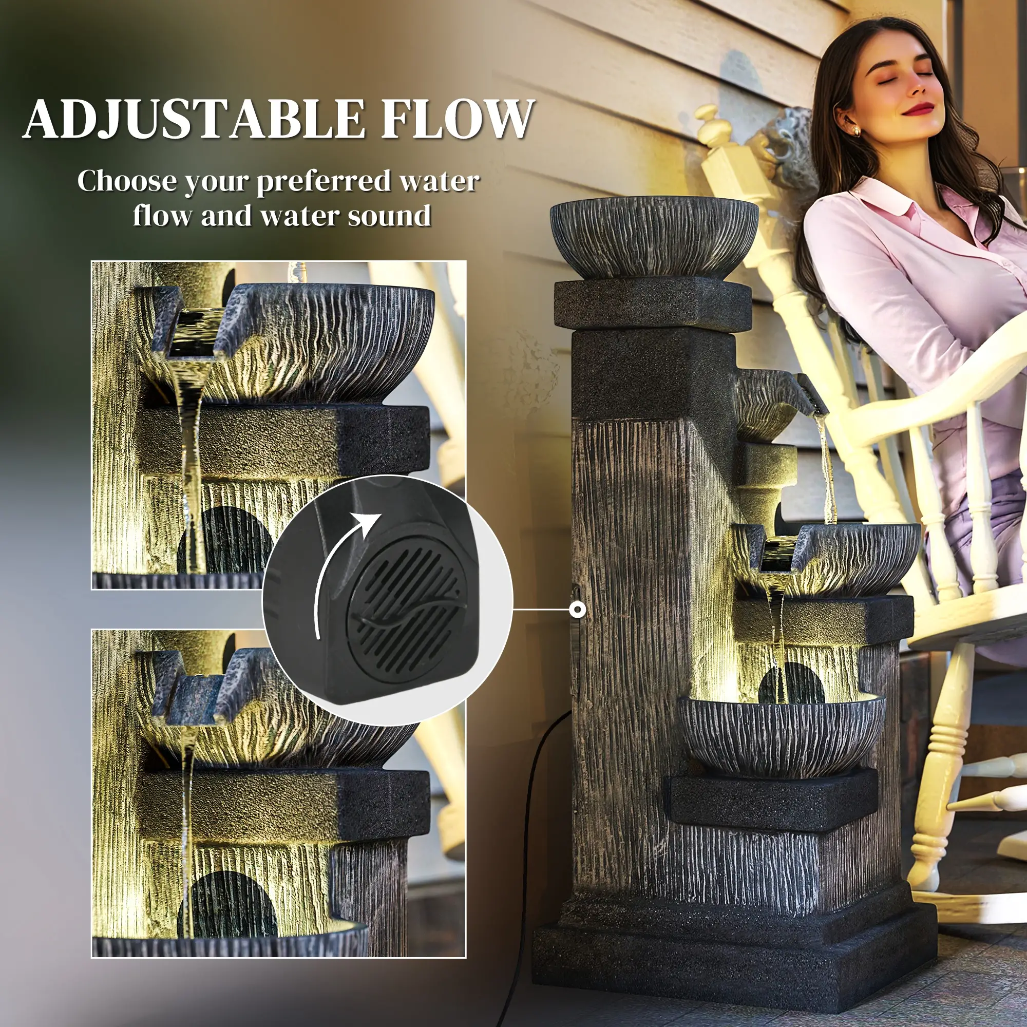 33.5 Inch 4-Tier Resin Cascading Water Fountain, LED Lights, Pump - Image 5
