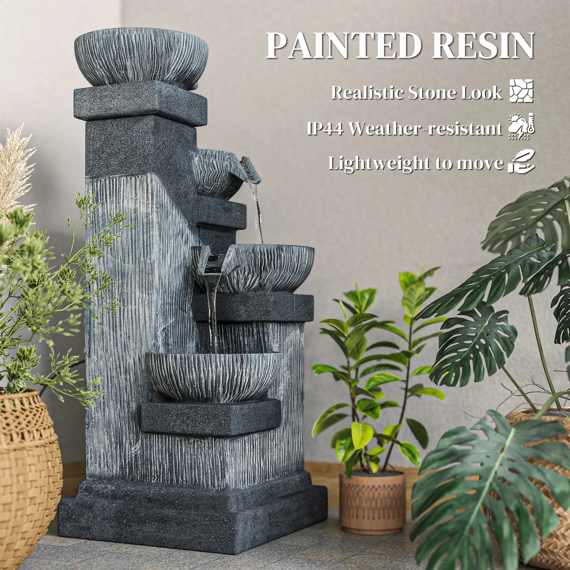 33.5 Inch 4-Tier Resin Cascading Water Fountain, LED Lights, Pump - Image 6