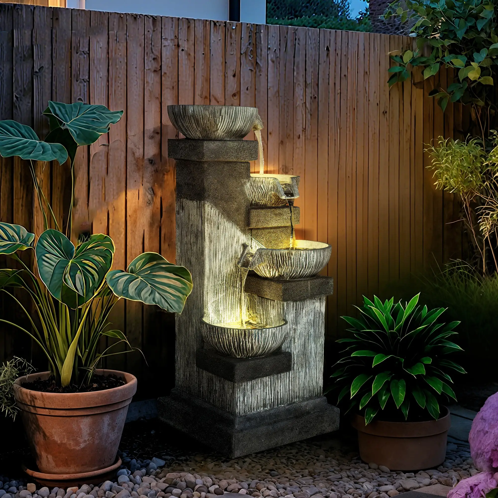 33.5 Inch 4-Tier Resin Cascading Water Fountain, LED Lights, Pump - Image 8