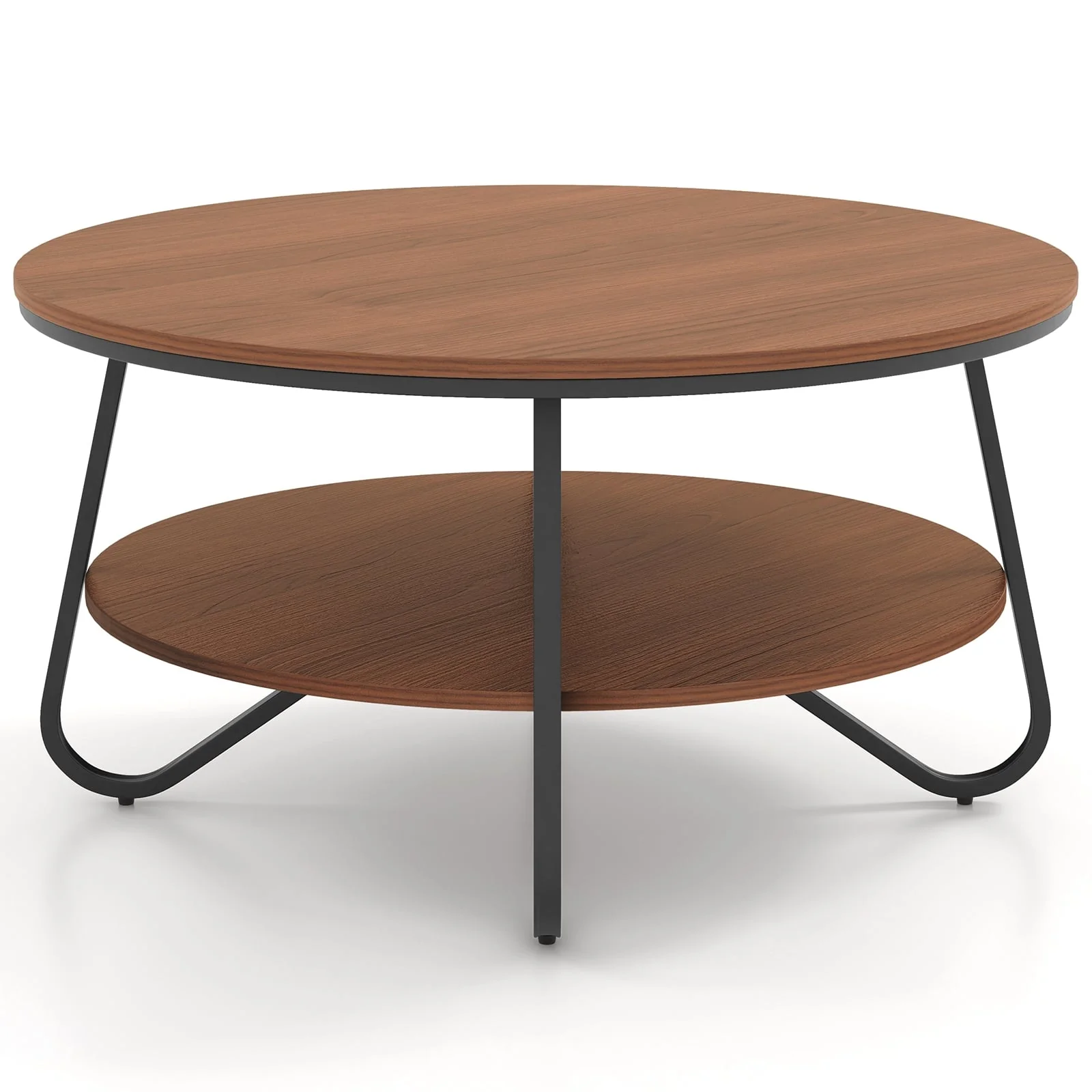 33.5 Inch Round Coffee Table, Wood Grain Finish, Heavy-Duty Metal Frame, Walnut - Image 4