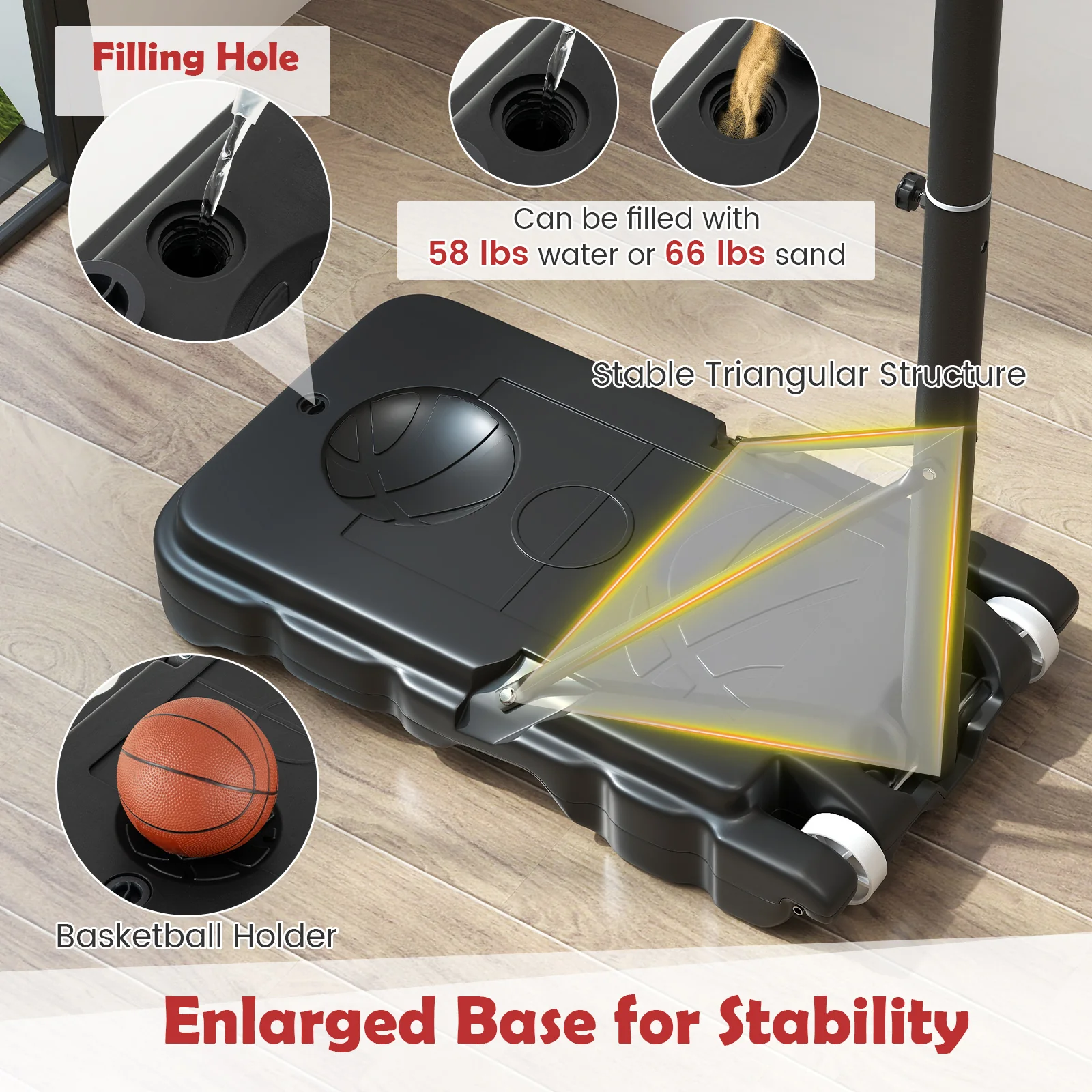 3.3-7 Feet Portable Adjustable Outdoor Kids Basketball Hoop Goal System-RE, Black & Red - Image 10