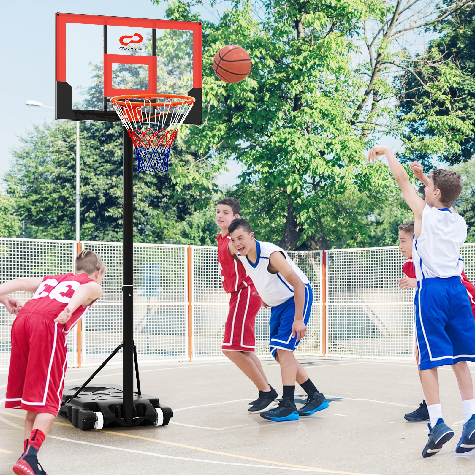 3.3-7 Feet Portable Adjustable Outdoor Kids Basketball Hoop Goal System-RE, Black & Red - Image 2