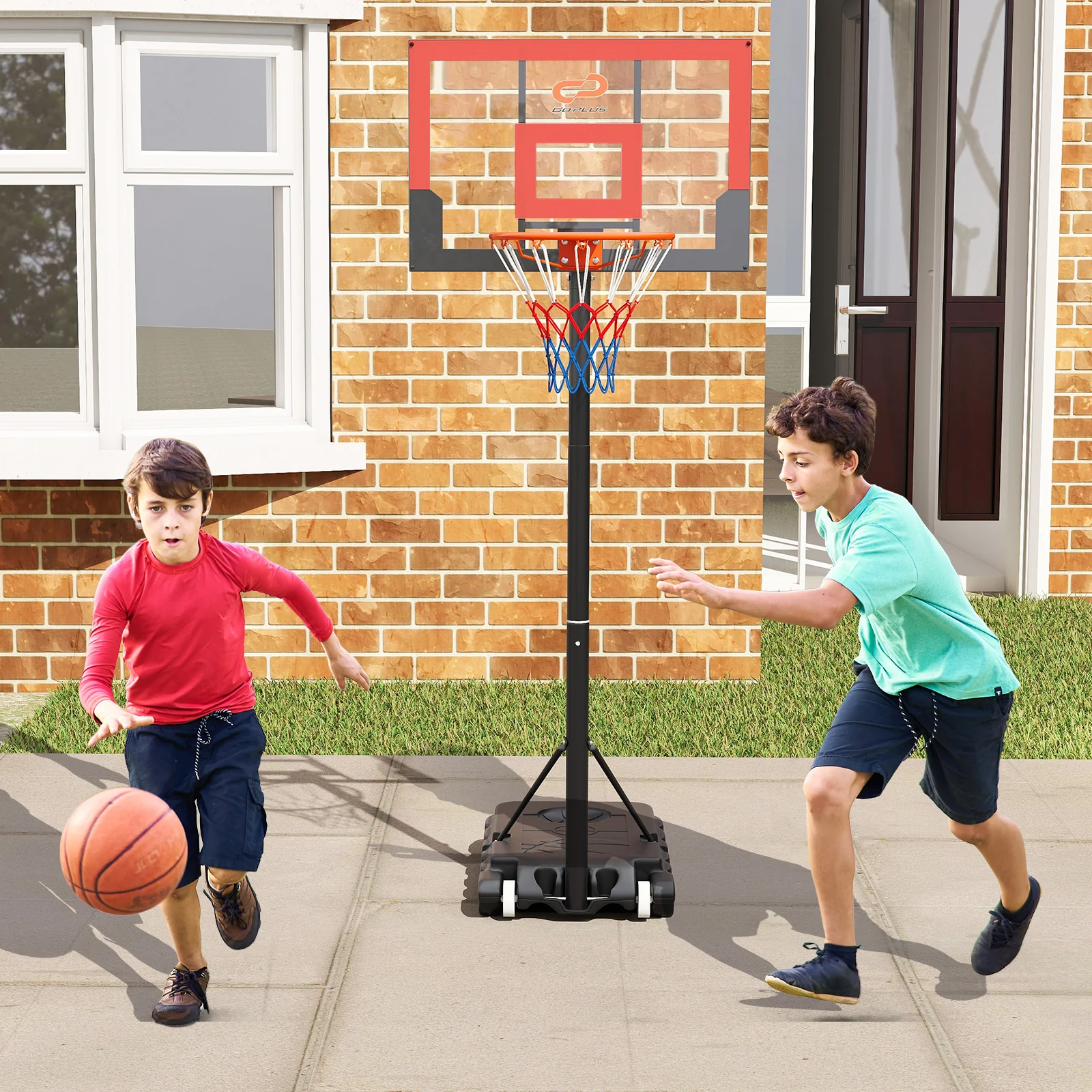 3.3-7 Feet Portable Adjustable Outdoor Kids Basketball Hoop Goal System-RE, Black & Red - Image 3