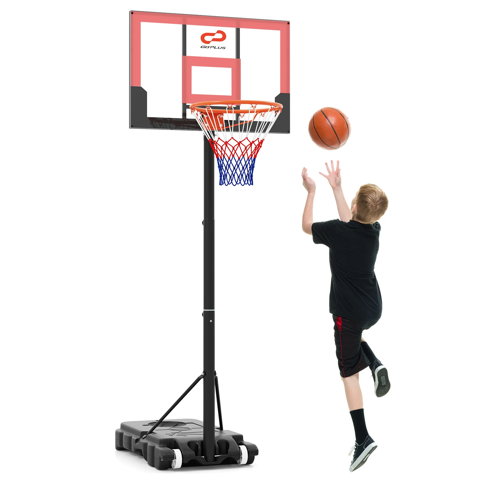 3.3-7 Feet Portable Adjustable Outdoor Kids Basketball Hoop Goal System-RE, Black & Red - Image 5