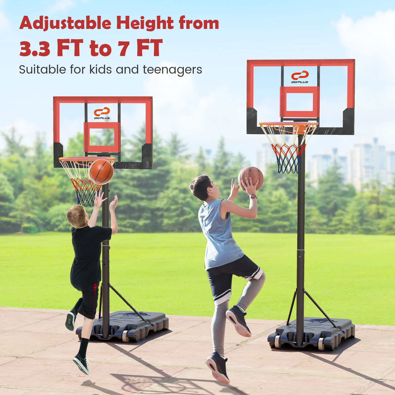 3.3-7 Feet Portable Adjustable Outdoor Kids Basketball Hoop Goal System-RE, Black & Red - Image 8