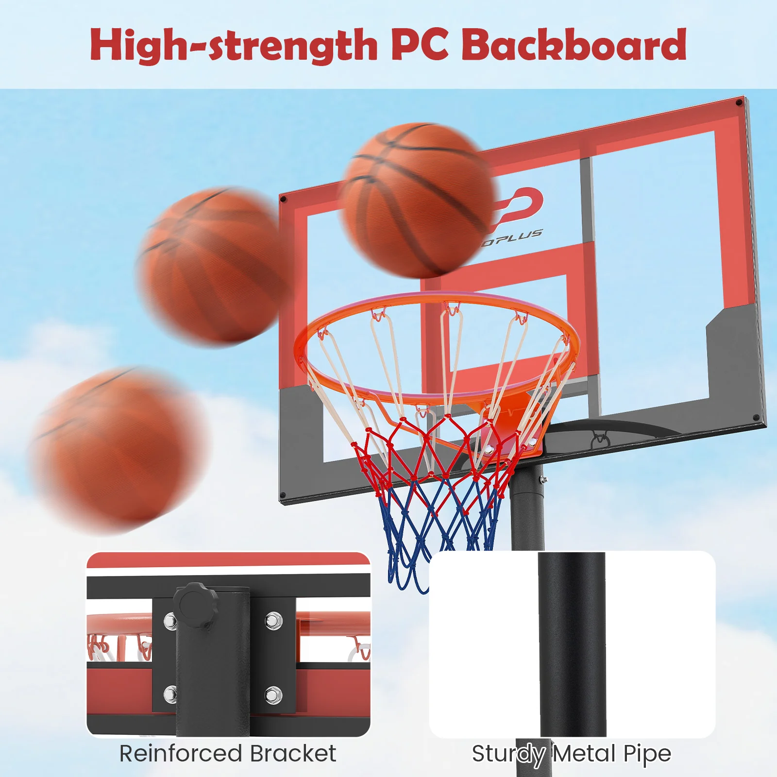 3.3-7 Feet Portable Adjustable Outdoor Kids Basketball Hoop Goal System-RE, Black & Red - Image 9