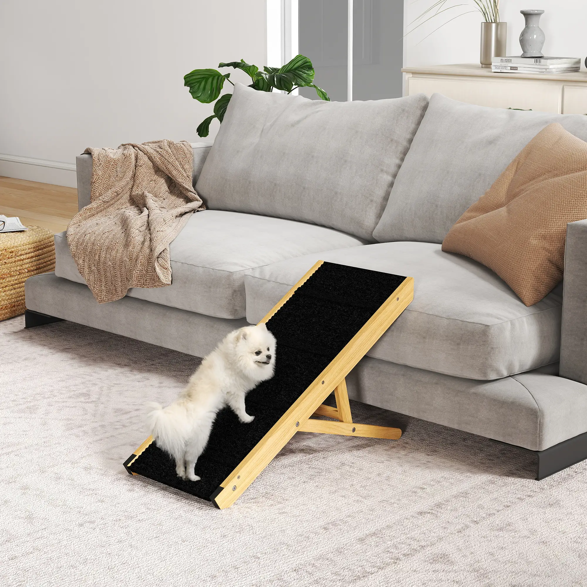 33 Foldable Dog Ramp, 4-Level Adjustable, Natural Wood - Image 2