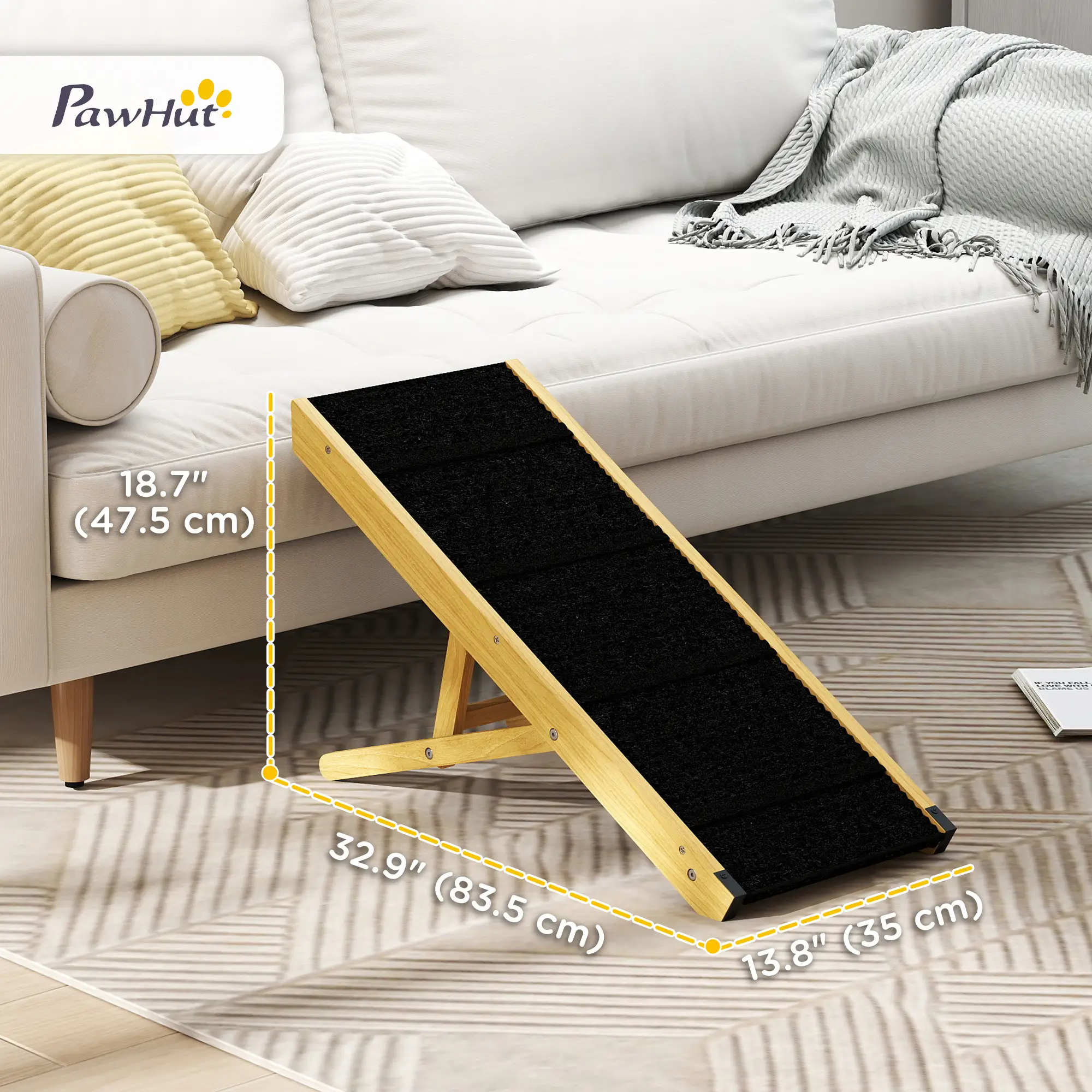 33 Foldable Dog Ramp, 4-Level Adjustable, Natural Wood - Image 3