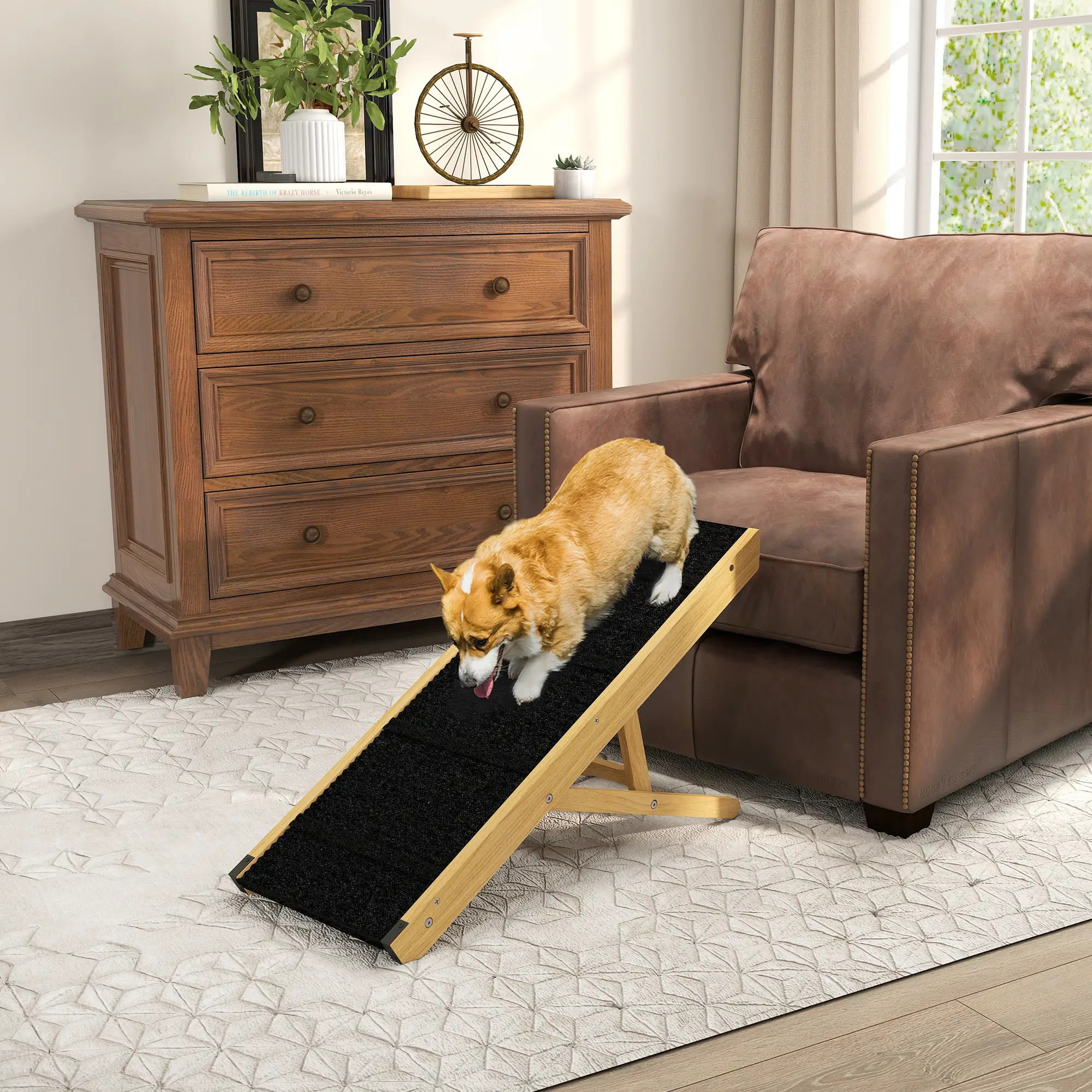 33 Foldable Dog Ramp, 4-Level Adjustable, Natural Wood - Image 8