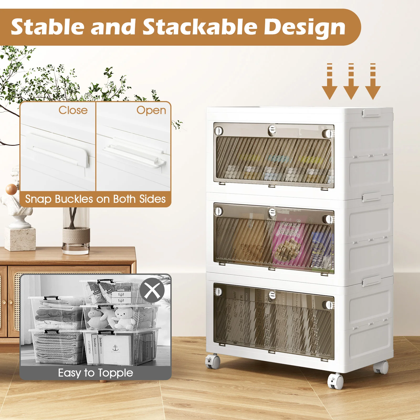 33 Gal Stackable Plastic Storage Bins, 3-Pack With Lid, White - Image 10