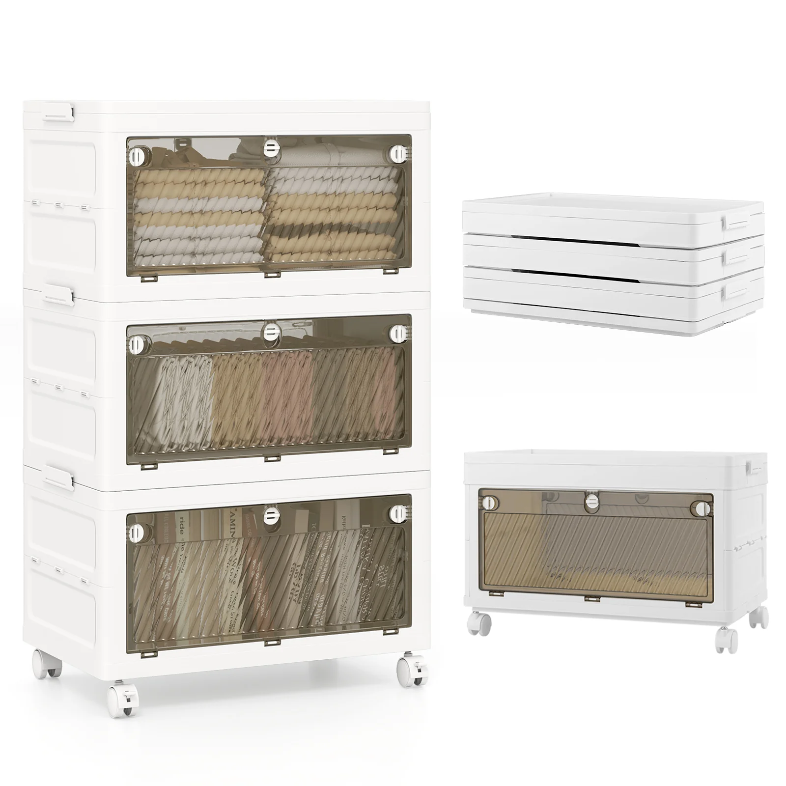 33 Gal Stackable Plastic Storage Bins, 3-Pack With Lid, White - Image 4