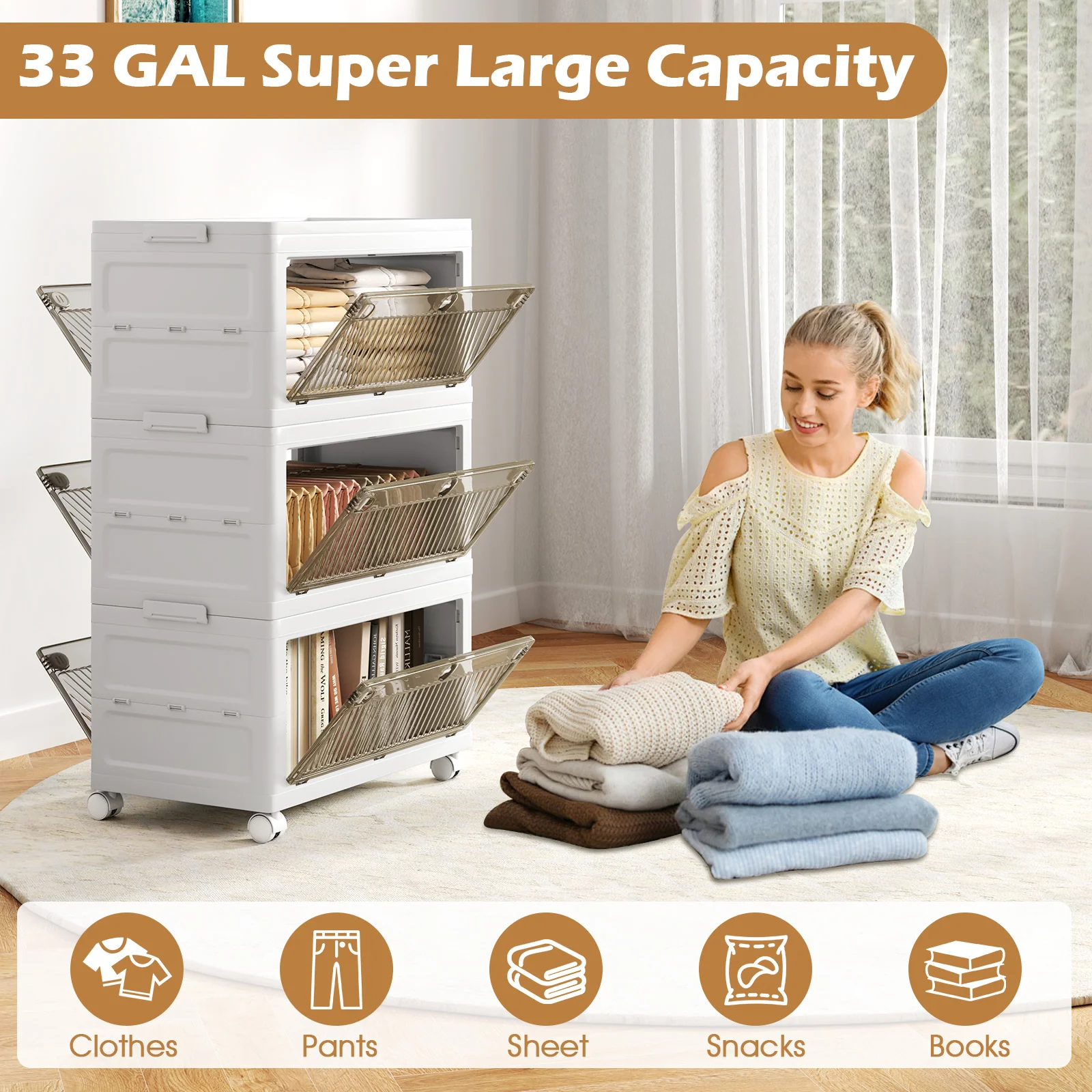 33 Gal Stackable Plastic Storage Bins, 3-Pack With Lid, White - Image 6