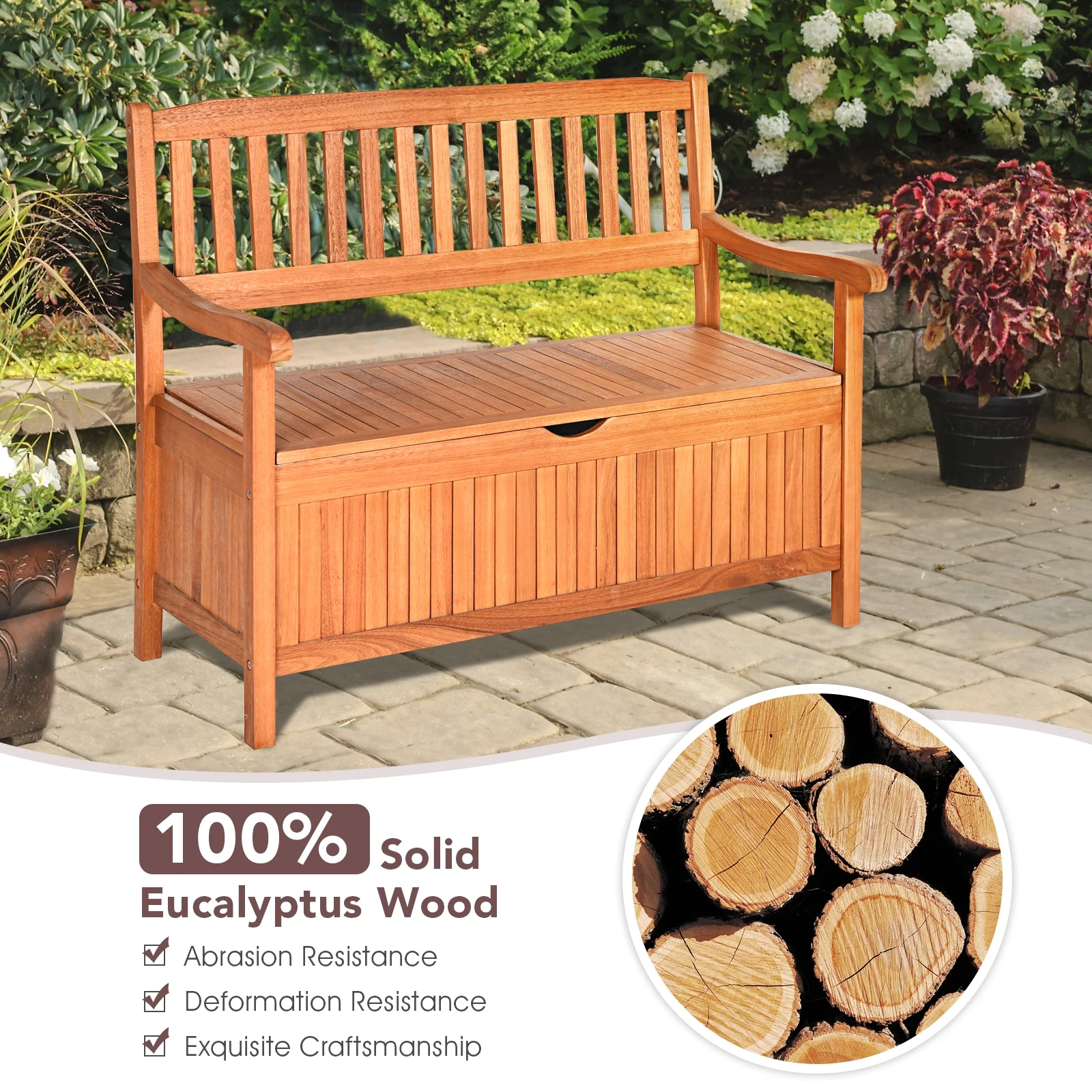 33 Gallon Wooden Storage Bench With Liner, Natural - Image 6
