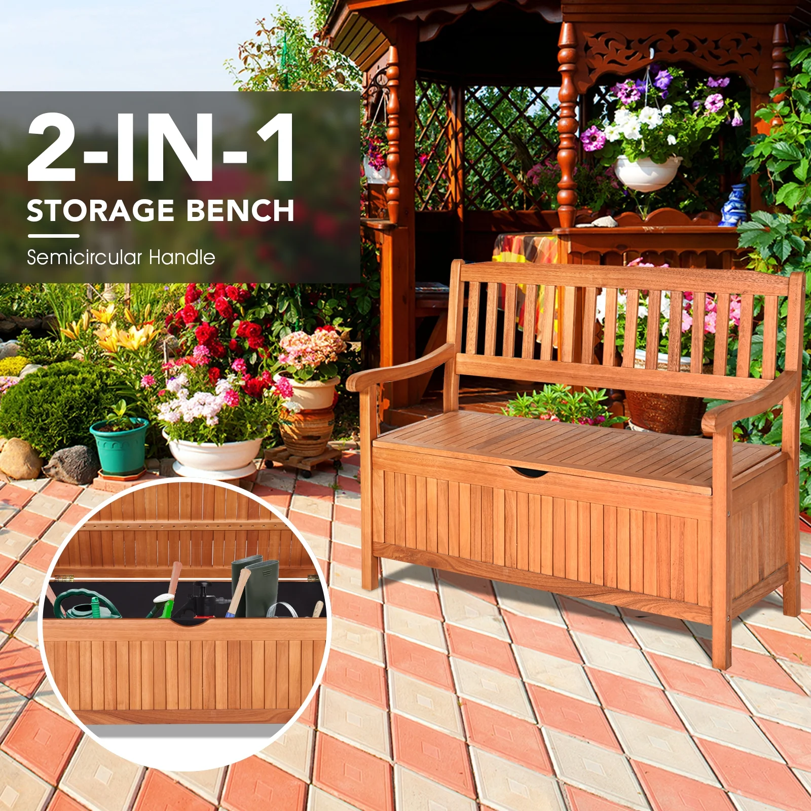 33 Gallon Wooden Storage Bench With Liner, Natural - Image 7