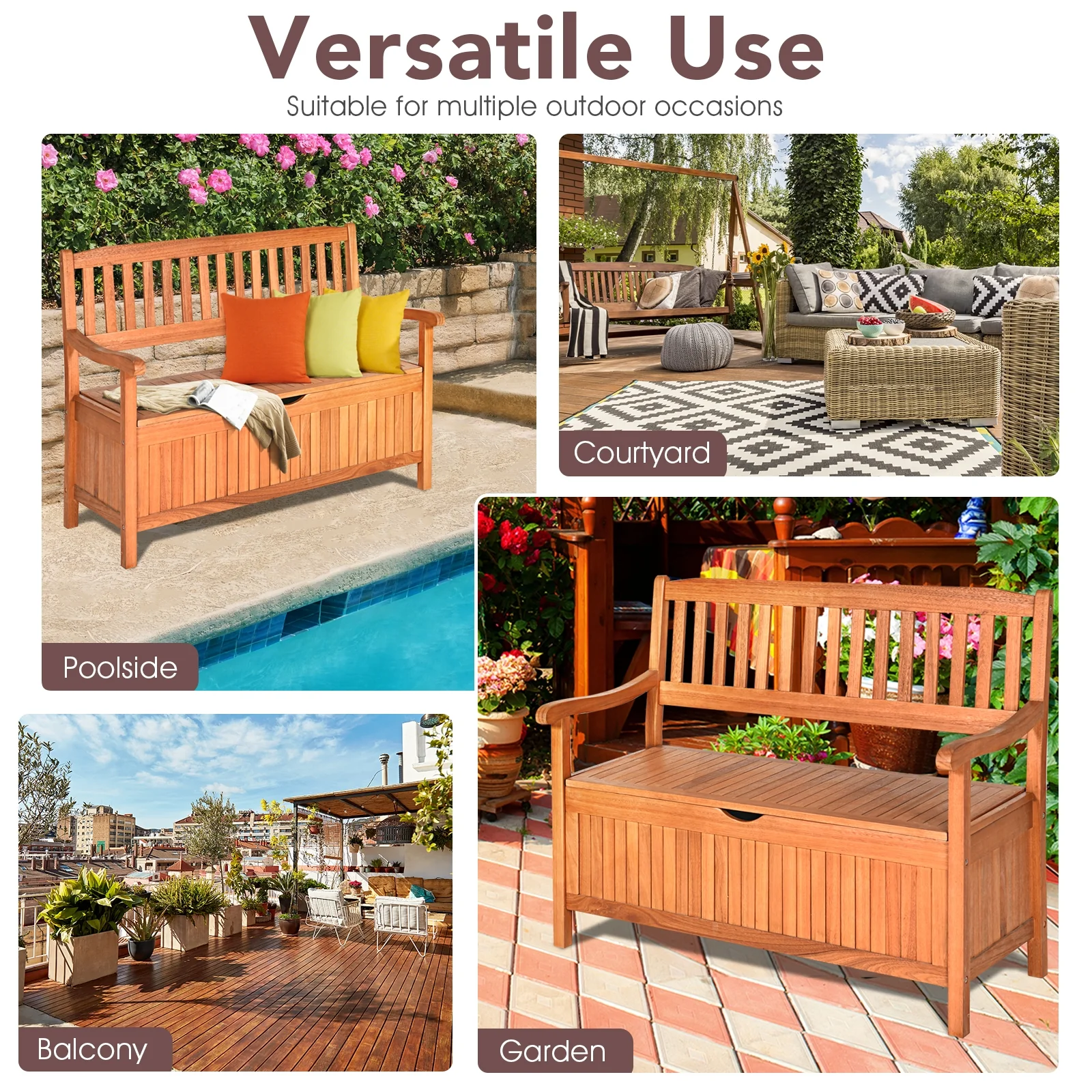 33 Gallon Wooden Storage Bench With Liner, Natural - Image 8
