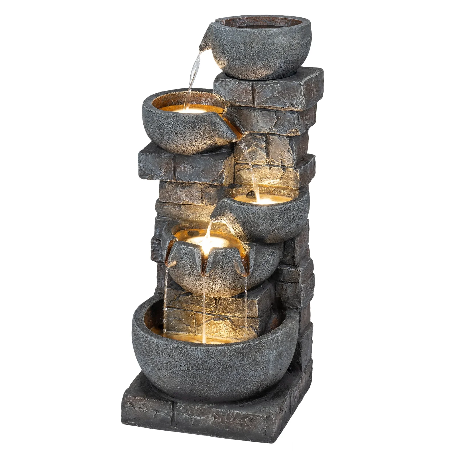 33" H Outdoor Water Fountain With LED Lights, Gray
