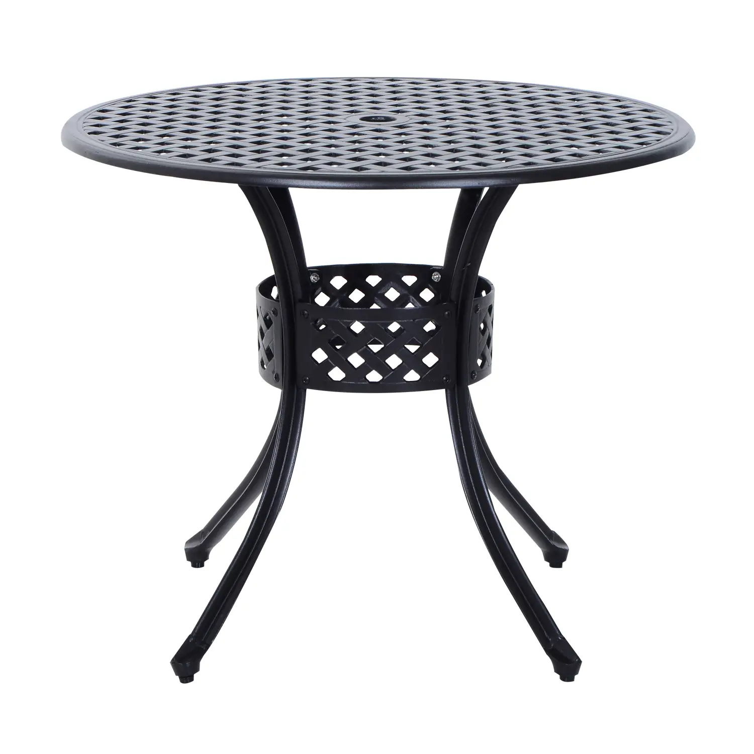33-Inch Round Patio Dining Table with Umbrella Hole, Cast Aluminum, Black - Image 11