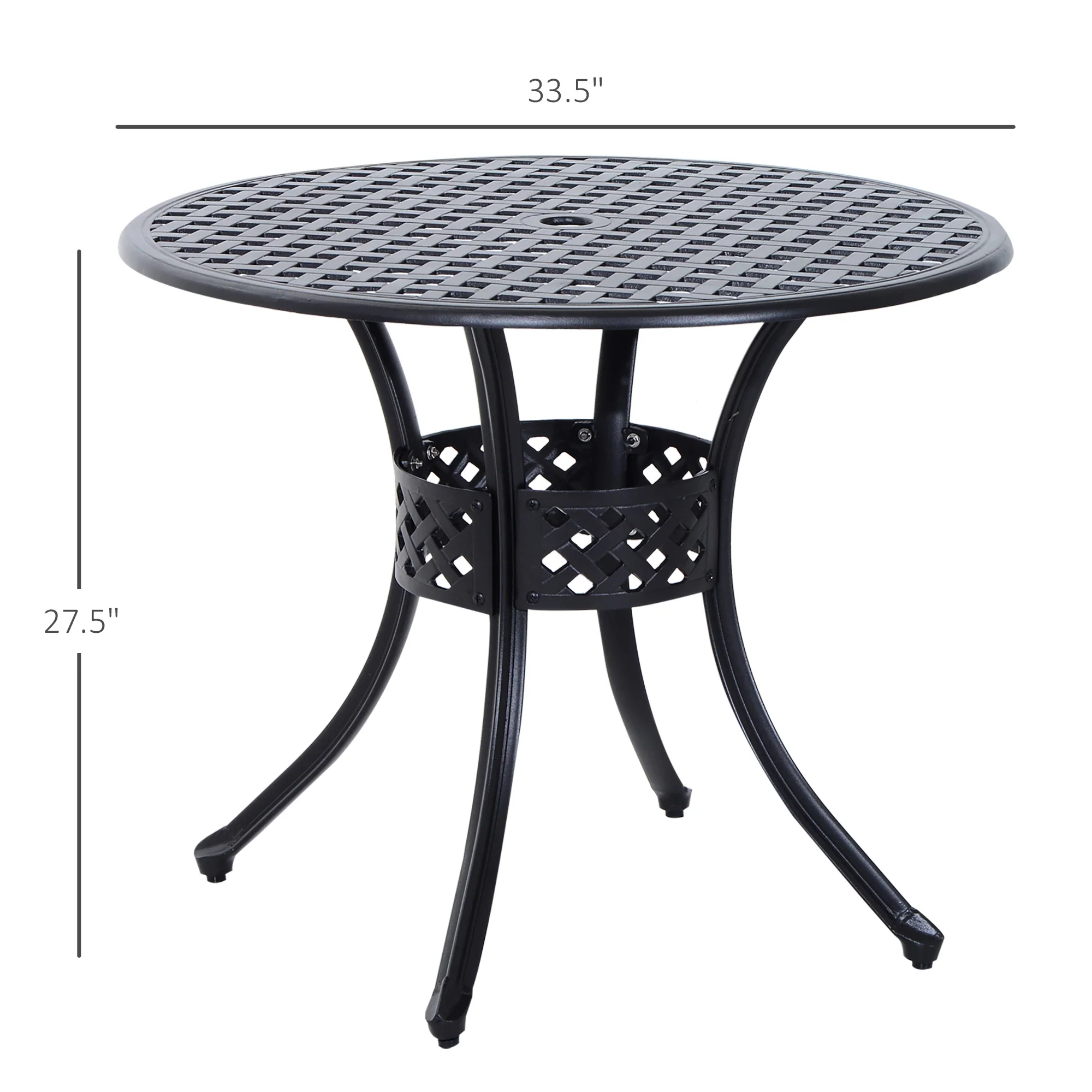 33-Inch Round Patio Dining Table with Umbrella Hole, Cast Aluminum, Black - Image 3