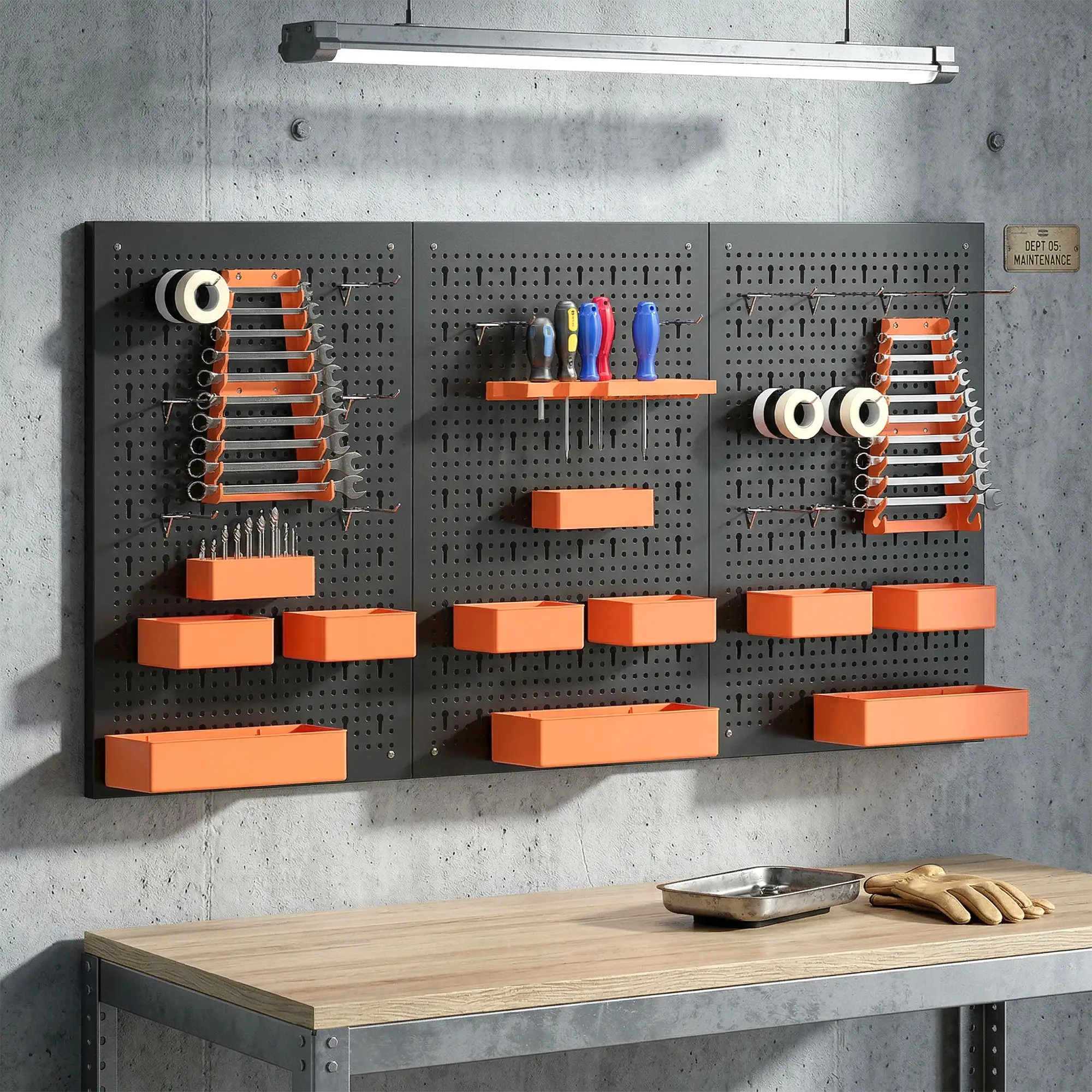 33 Piece Metal Pegboard Panels, Peg Board with 16 Hooks, Bins and Racks, Black and Orange - Image 2