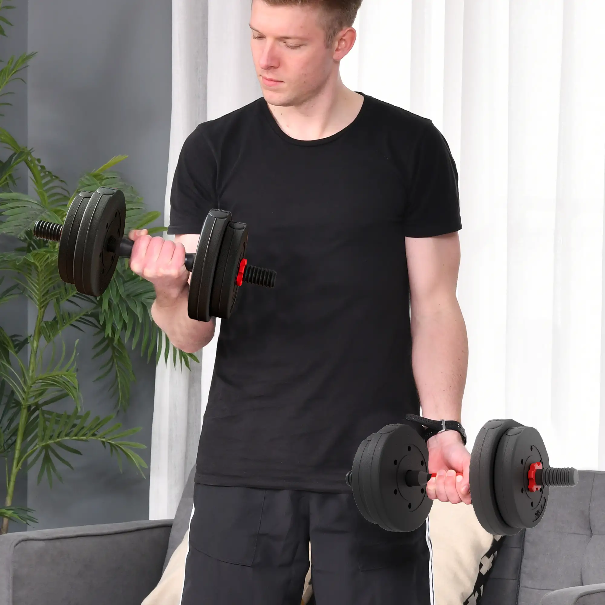 33lbs Adjustable Dumbbell Set, Hand Weights for Fitness, Black and Red - Image 2