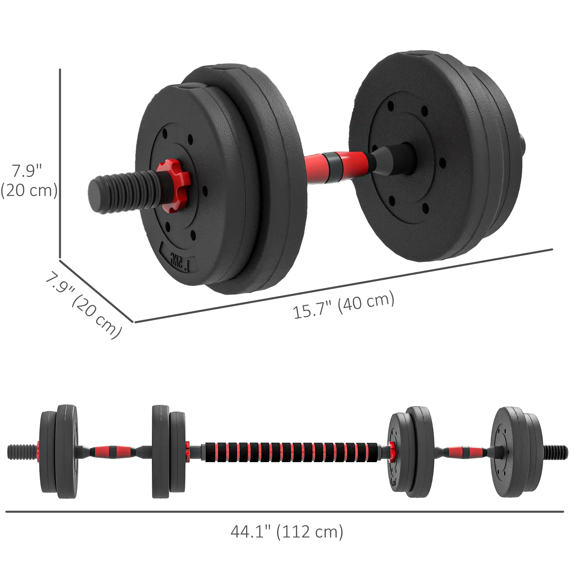 33lbs Adjustable Dumbbell Set, Hand Weights for Fitness, Black and Red - Image 3