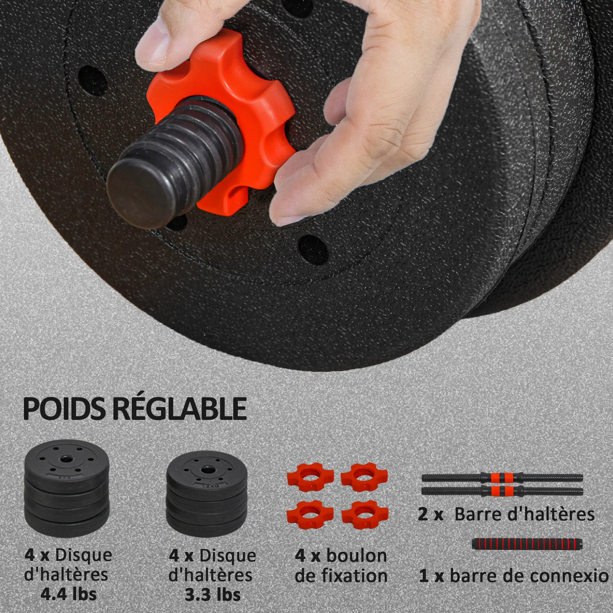 33lbs Adjustable Dumbbell Set, Hand Weights for Fitness, Black and Red - Image 6