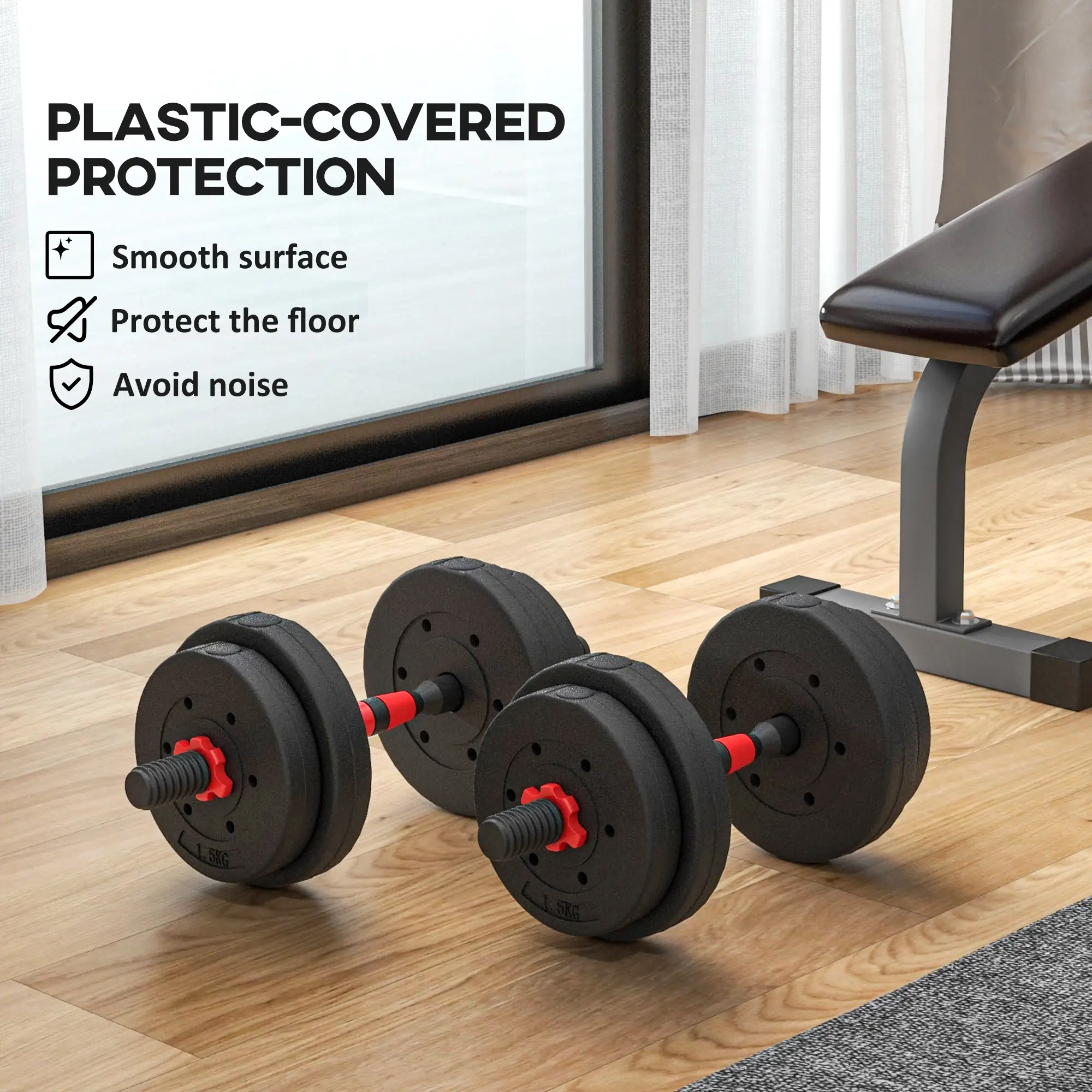 33lbs Adjustable Dumbbell Set, Hand Weights for Fitness, Black and Red - Image 7