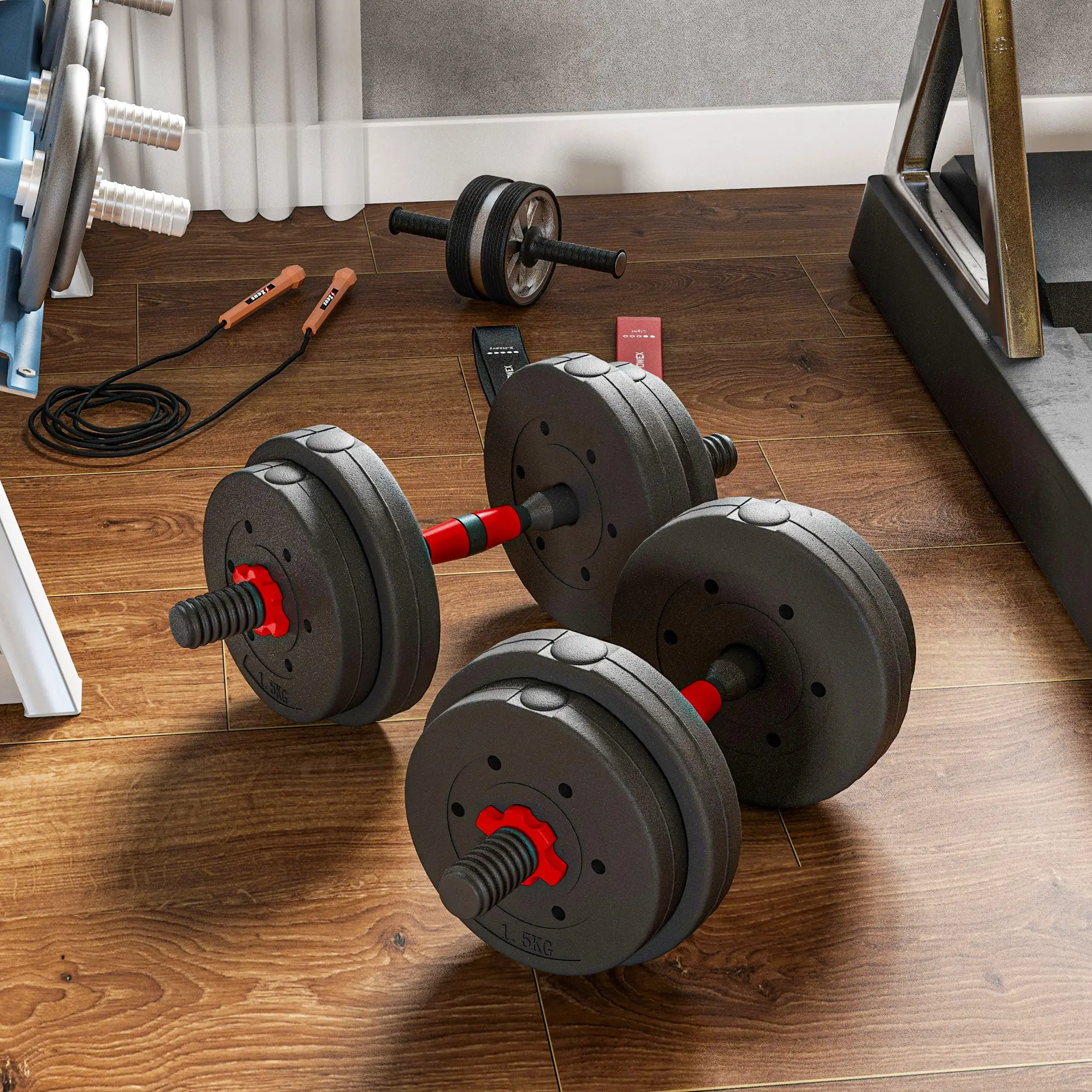33lbs Adjustable Dumbbell Set, Hand Weights for Fitness, Black and Red - Image 8