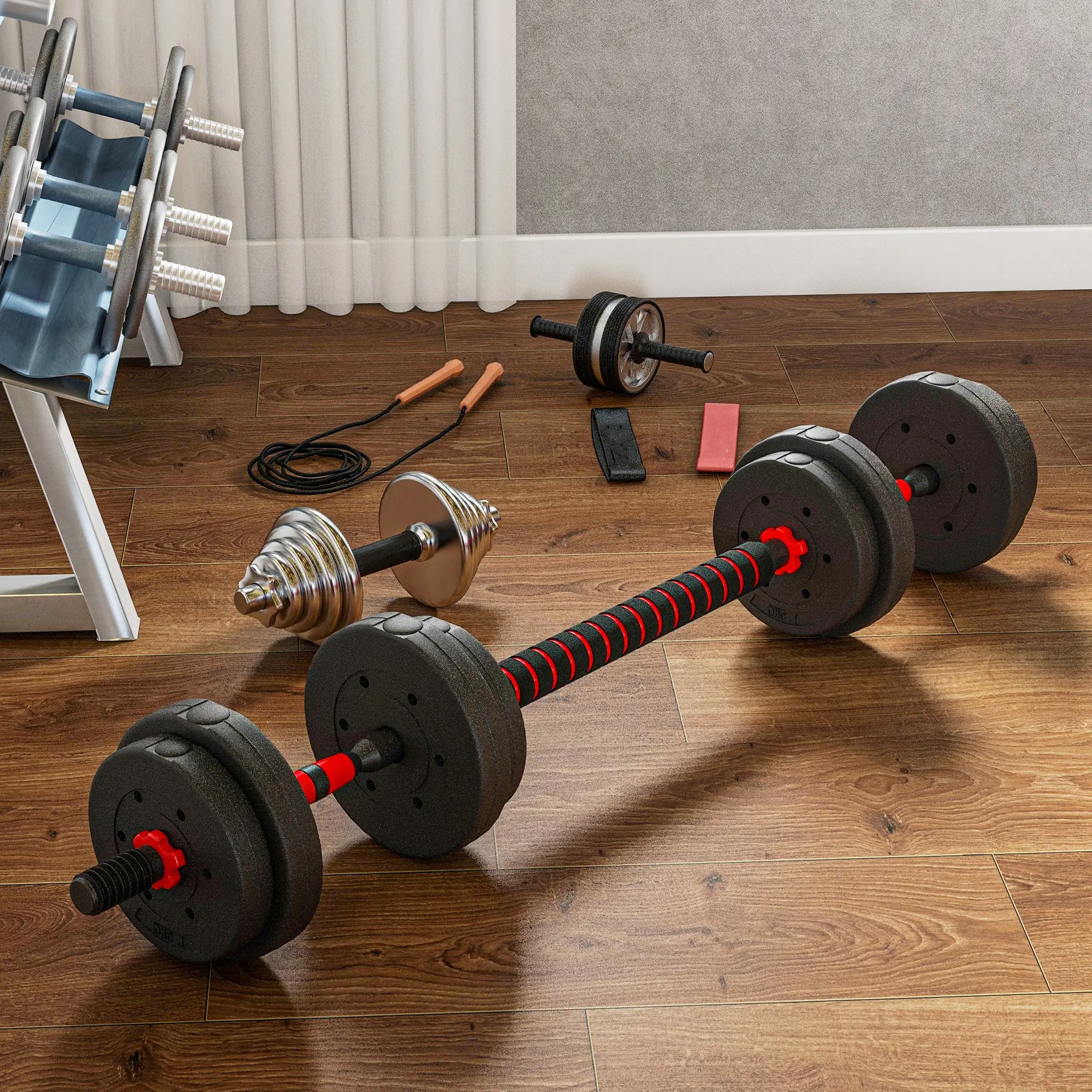 33lbs Adjustable Dumbbell Set, Hand Weights for Fitness, Black and Red - Image 9