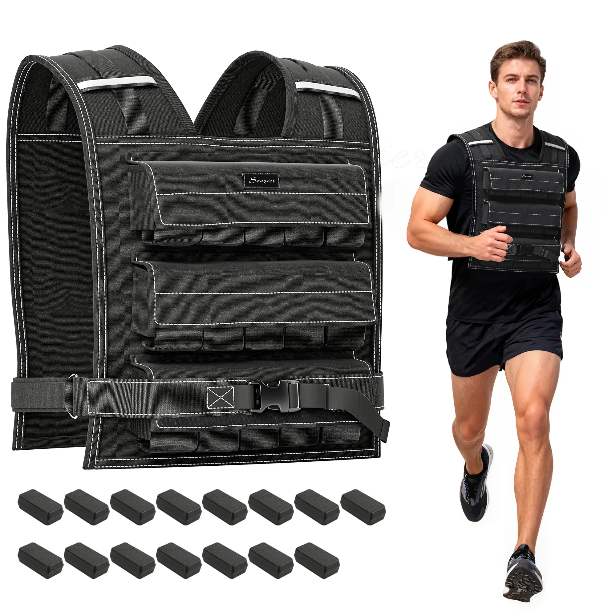 33LBS Adjustable Weighted Vest, Reflective Strips, Snug Fit for Running Training - Image 11