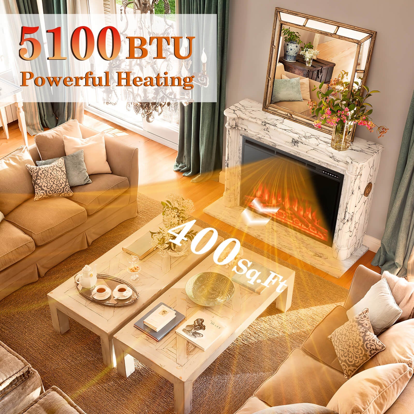 34/37 Inch Electric Fireplace, Adjustable Flames, Black - Image 4