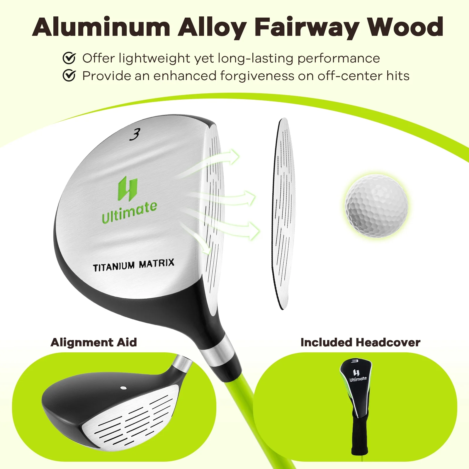 34 Inch 165CC Junior Fairway Wood Golf Club, Green - Image 7