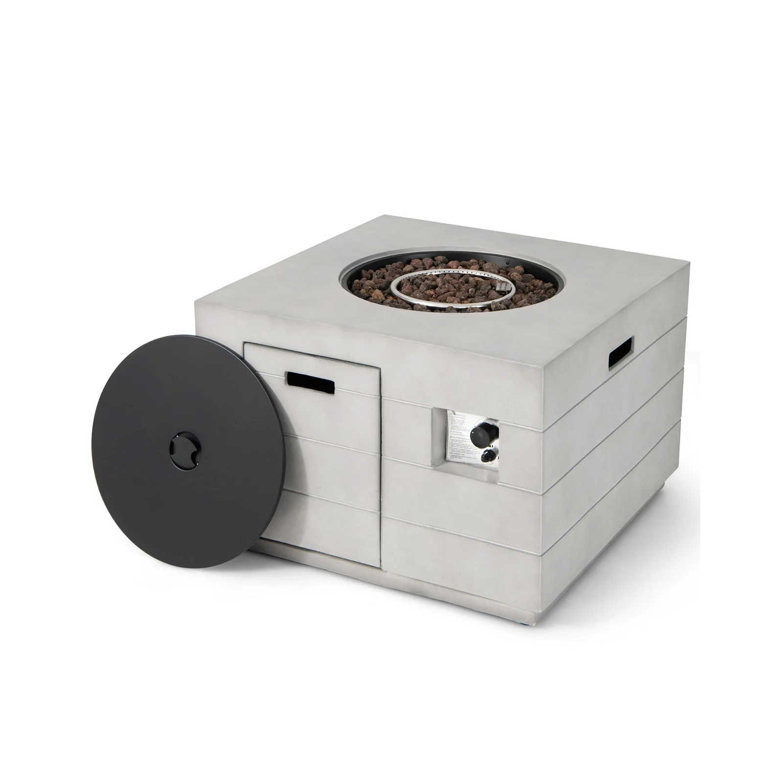 34 Inch Square Concrete Fire Pit Table, 50,000 BTU, Gray