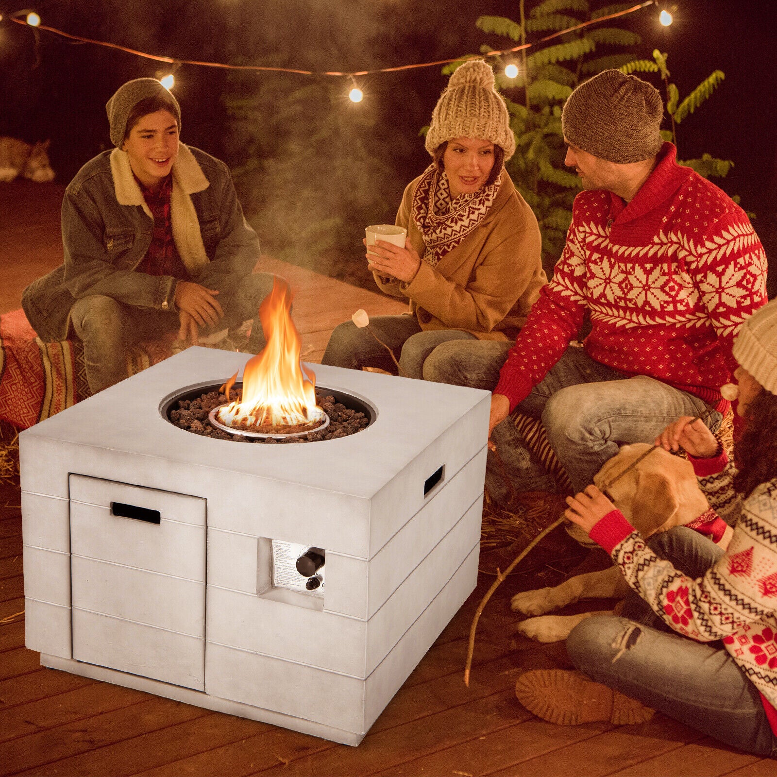 34 Inch Square Concrete Fire Pit Table, 50,000 BTU, Gray - Image 7