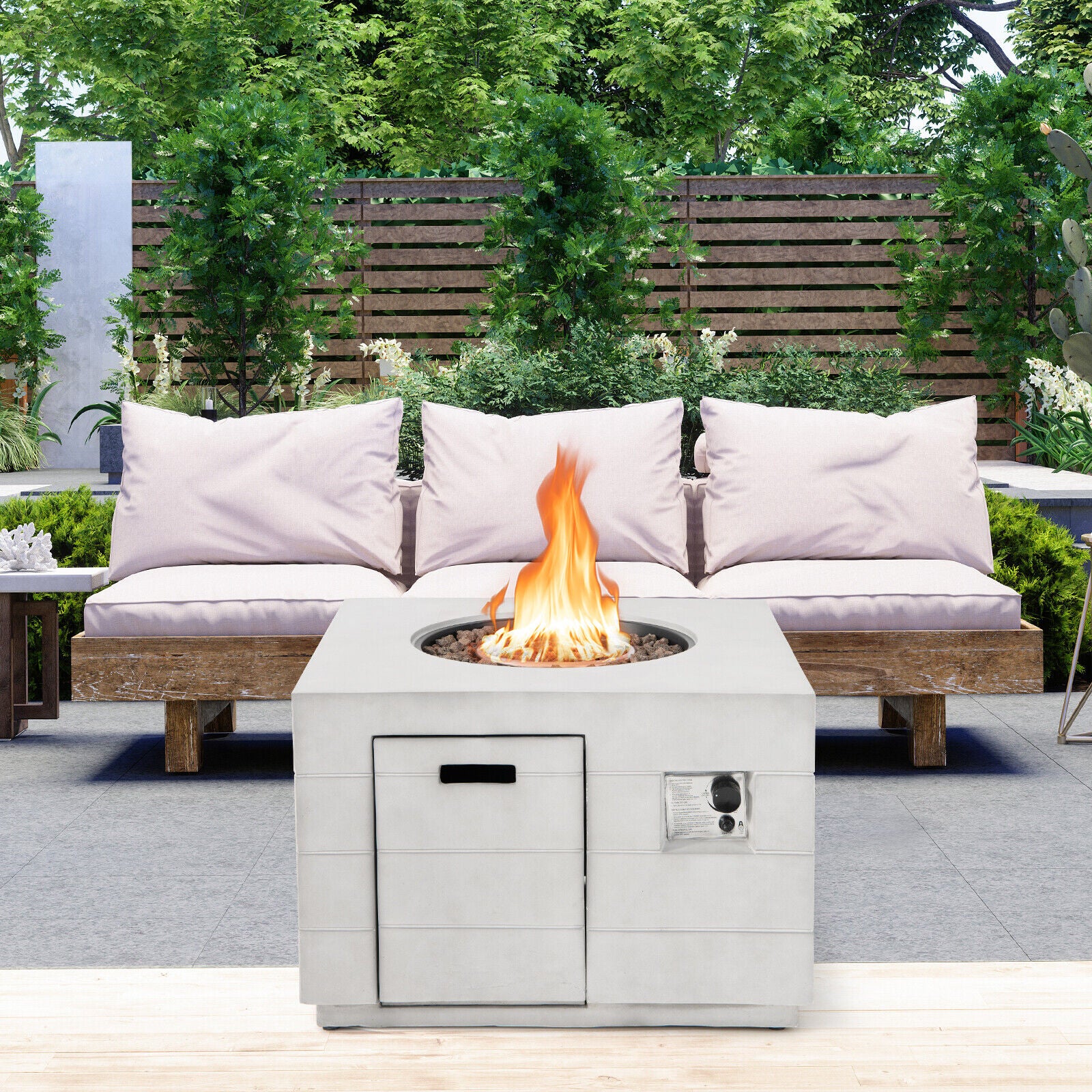 34 Inch Square Concrete Fire Pit Table, 50,000 BTU, Gray - Image 8