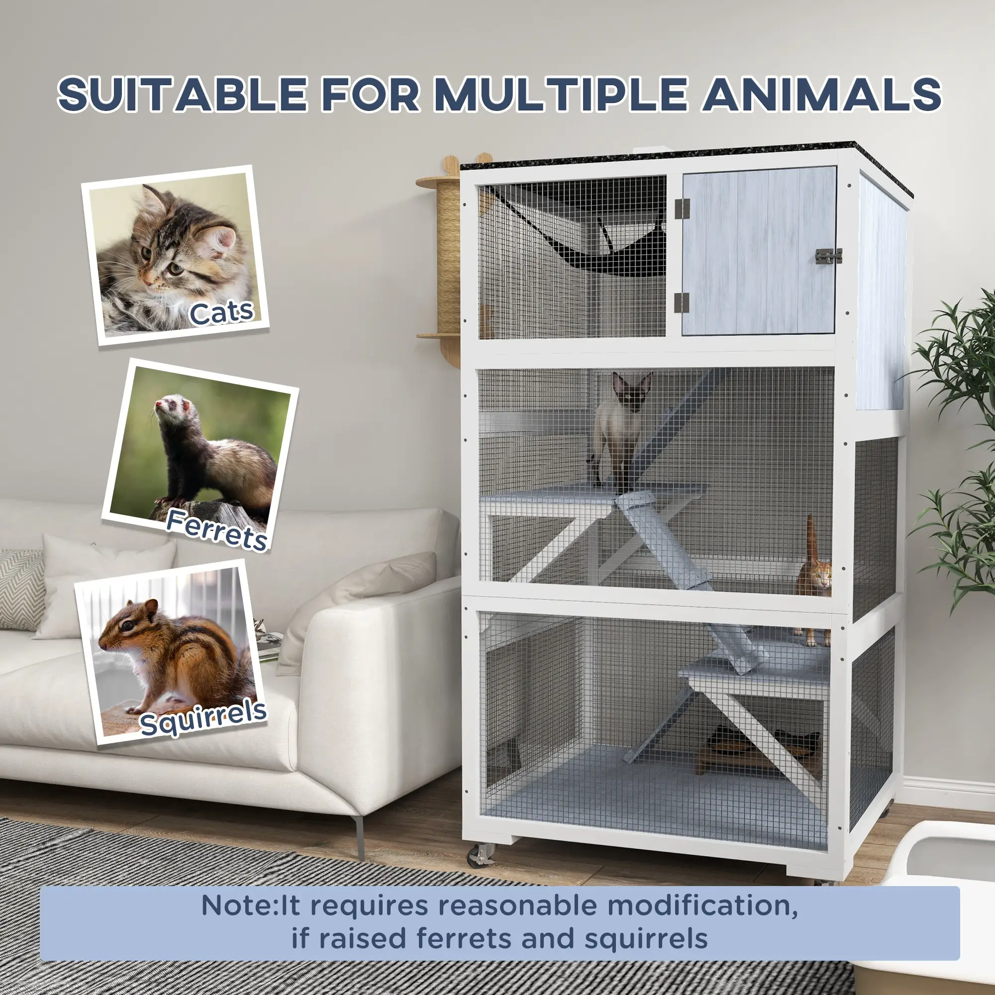34" L Cat Enclosure on Wheels, Hammock, Platforms, Grey - Image 9