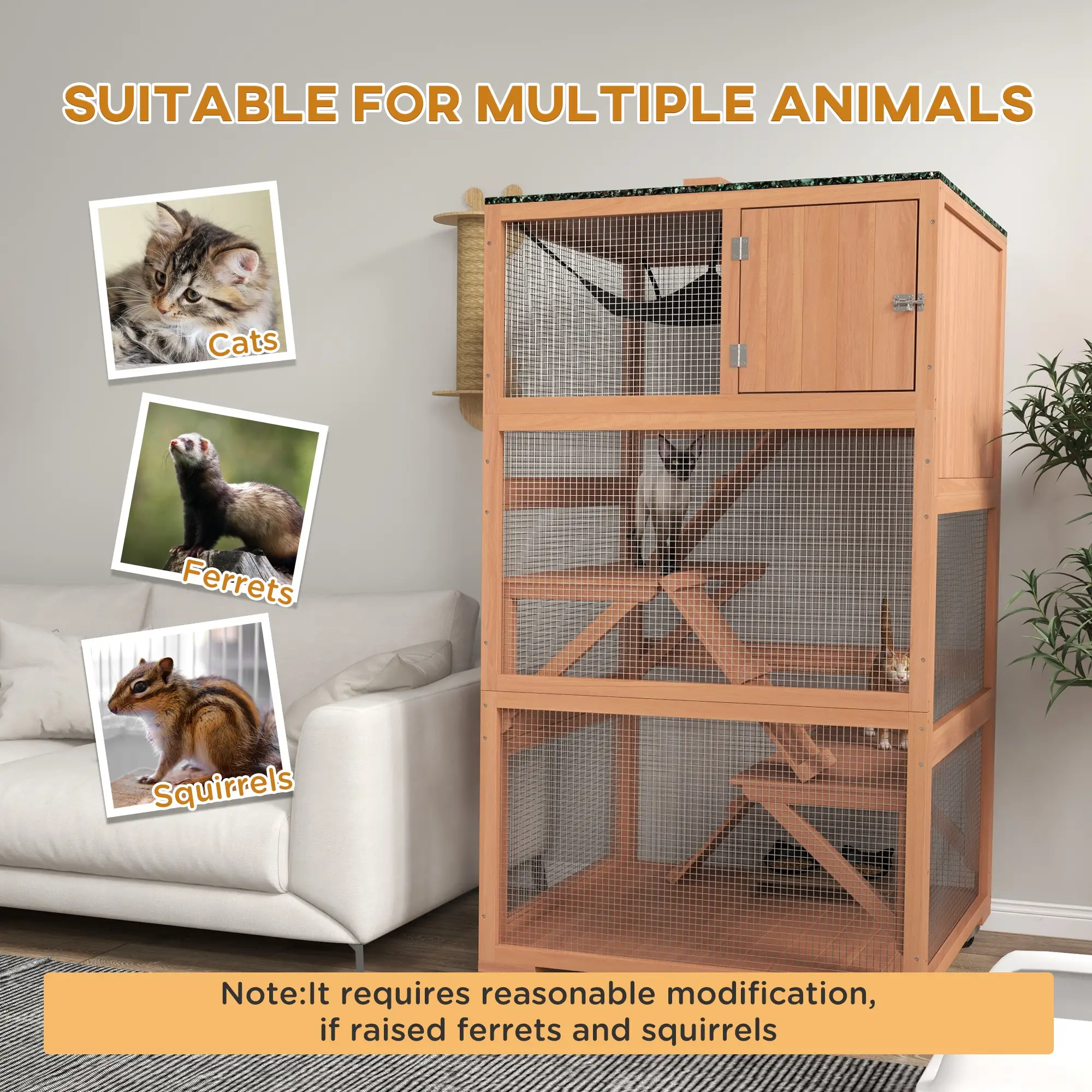 34" L Catio Outdoor Cat Enclosure, Wheels, Hammock, Platforms, Orange - Image 9