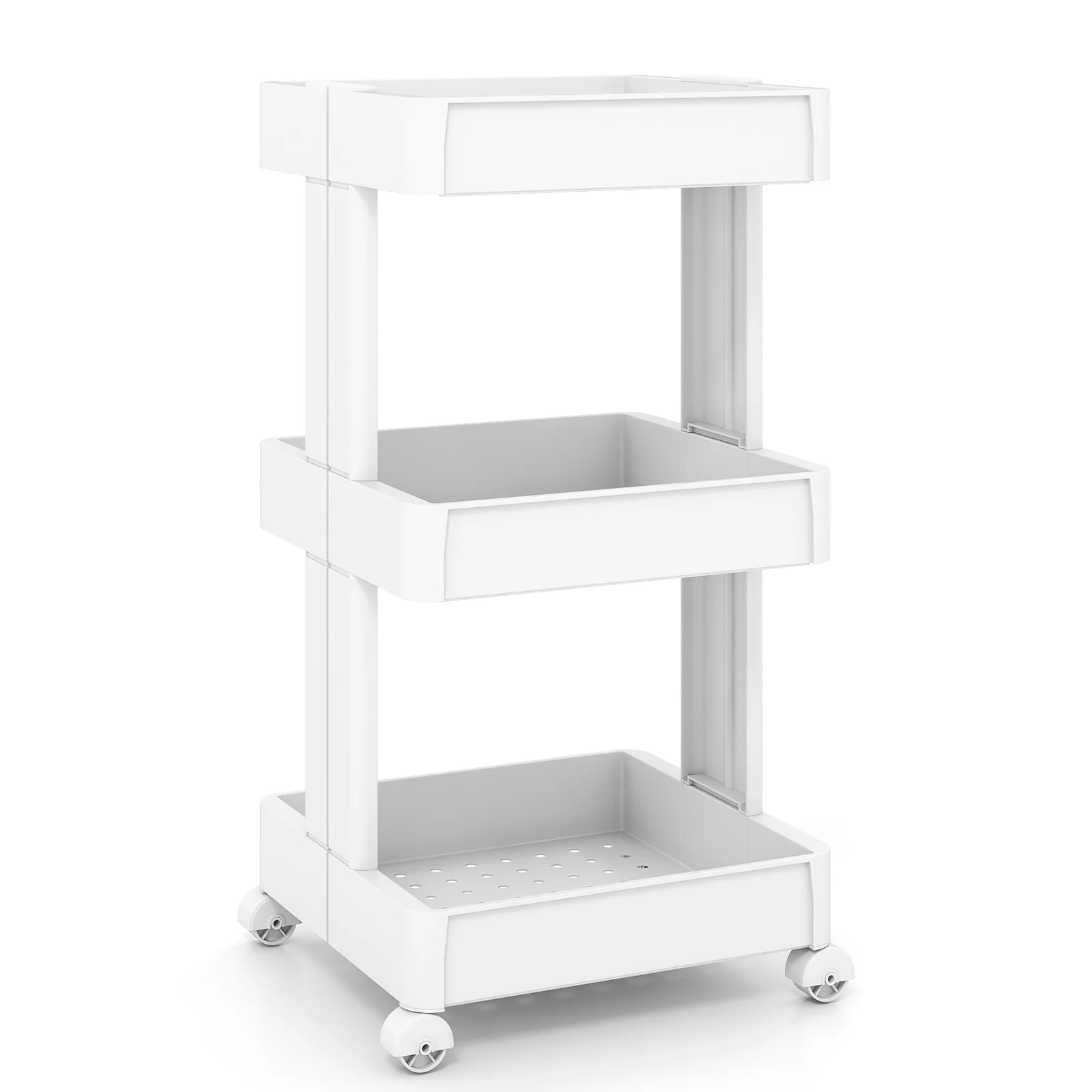 3/4-Tier Rolling Utility Cart with Detachable Trays and Smooth Wheels-3-Tier - Image 4