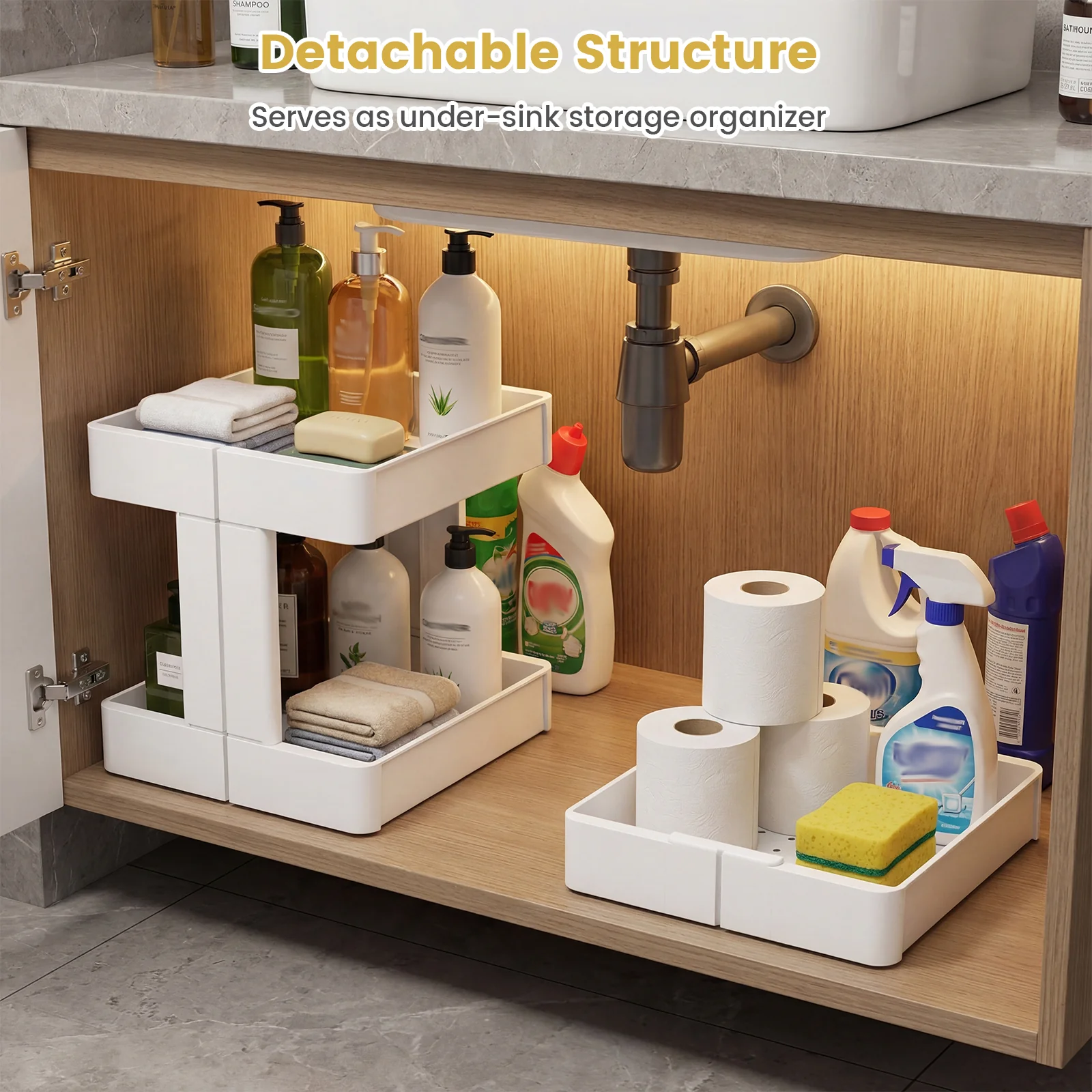 3/4-Tier Rolling Utility Cart with Detachable Trays and Smooth Wheels-3-Tier - Image 9