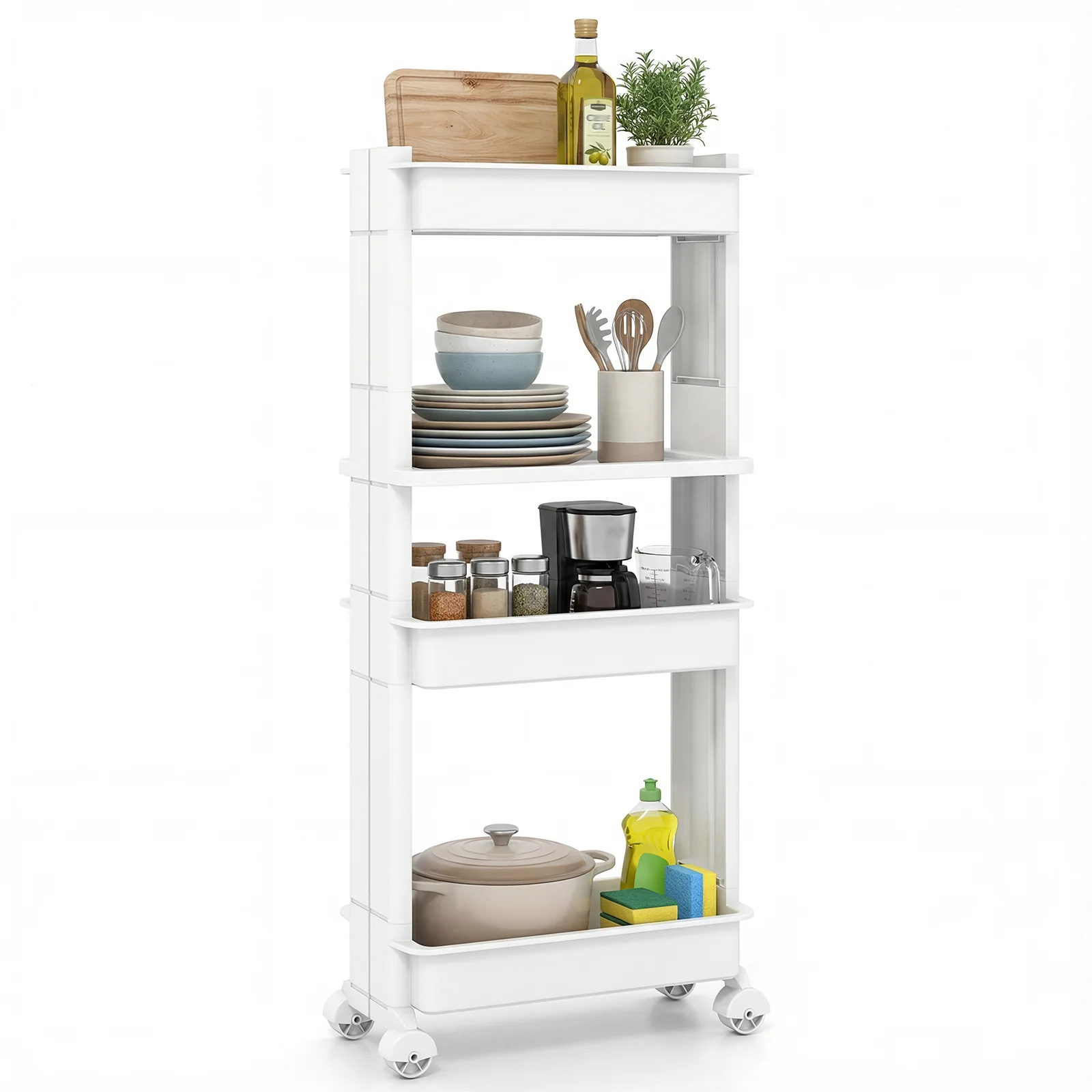 3/4-Tier Rolling Utility Cart with Detachable Trays and Smooth Wheels-4-Tier - Image 5